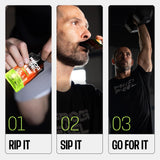 Frog Fuel shot en mano listo para beber, beneficio de portabilidad