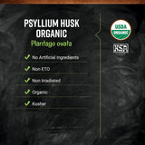 Primer plano de cáscaras de psyllium Frontier Co-op mostrando textura y gelificación