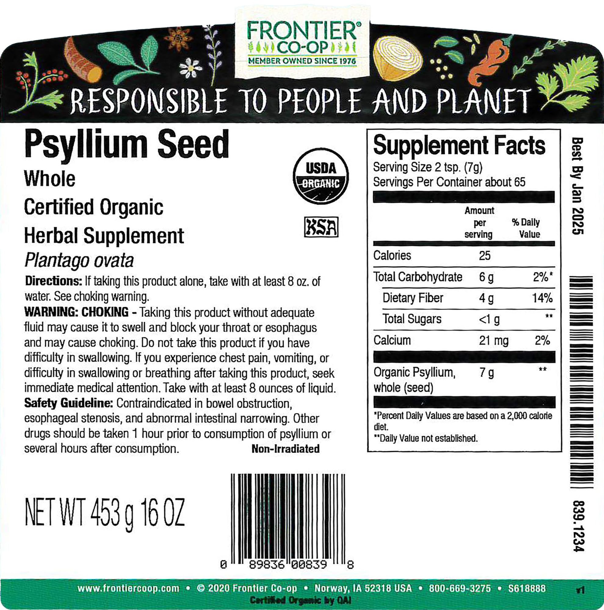 Detalle textura de semillas de psyllium Frontier Co-op que indica pureza y versatilidad
