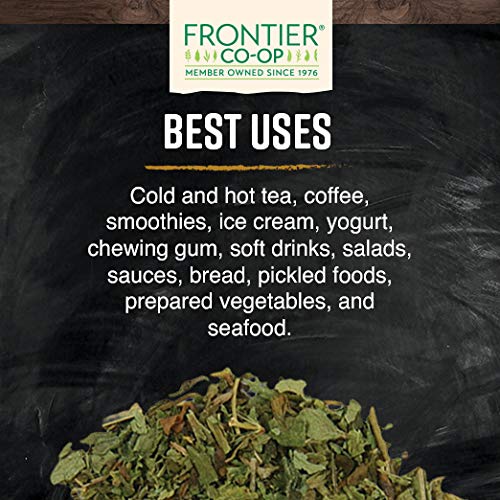 Frontier Co-op hojas de stevia en mano muestran escala y control de porciones