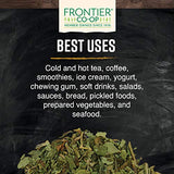 Frontier Co-op hojas de stevia en mano muestran escala y control de porciones