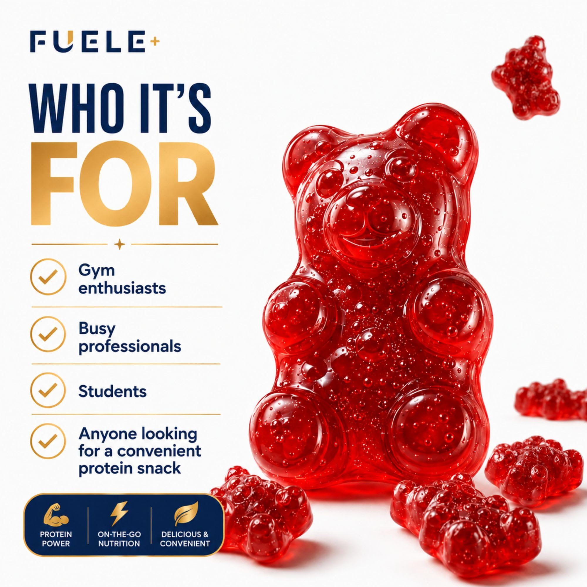 FUELE+ gominolas con frutos rojos frescos resaltando sabor mixed berry