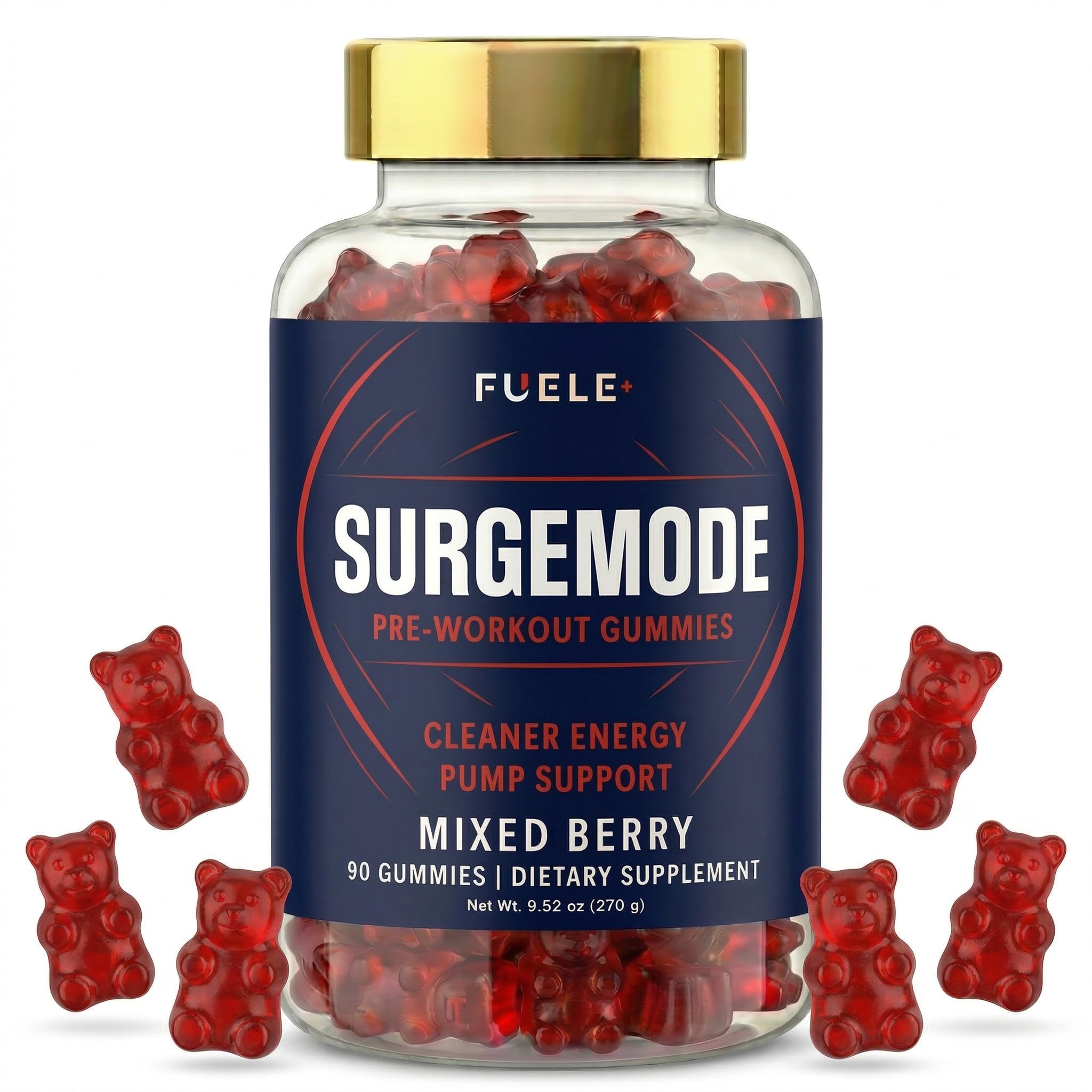 FUELE+ frasco frontal mostrando las gomitas veganas y beneficio práctico