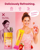 Fuken Cutting Drink Mix comparación de tamaño junto a una mano para escala portátil