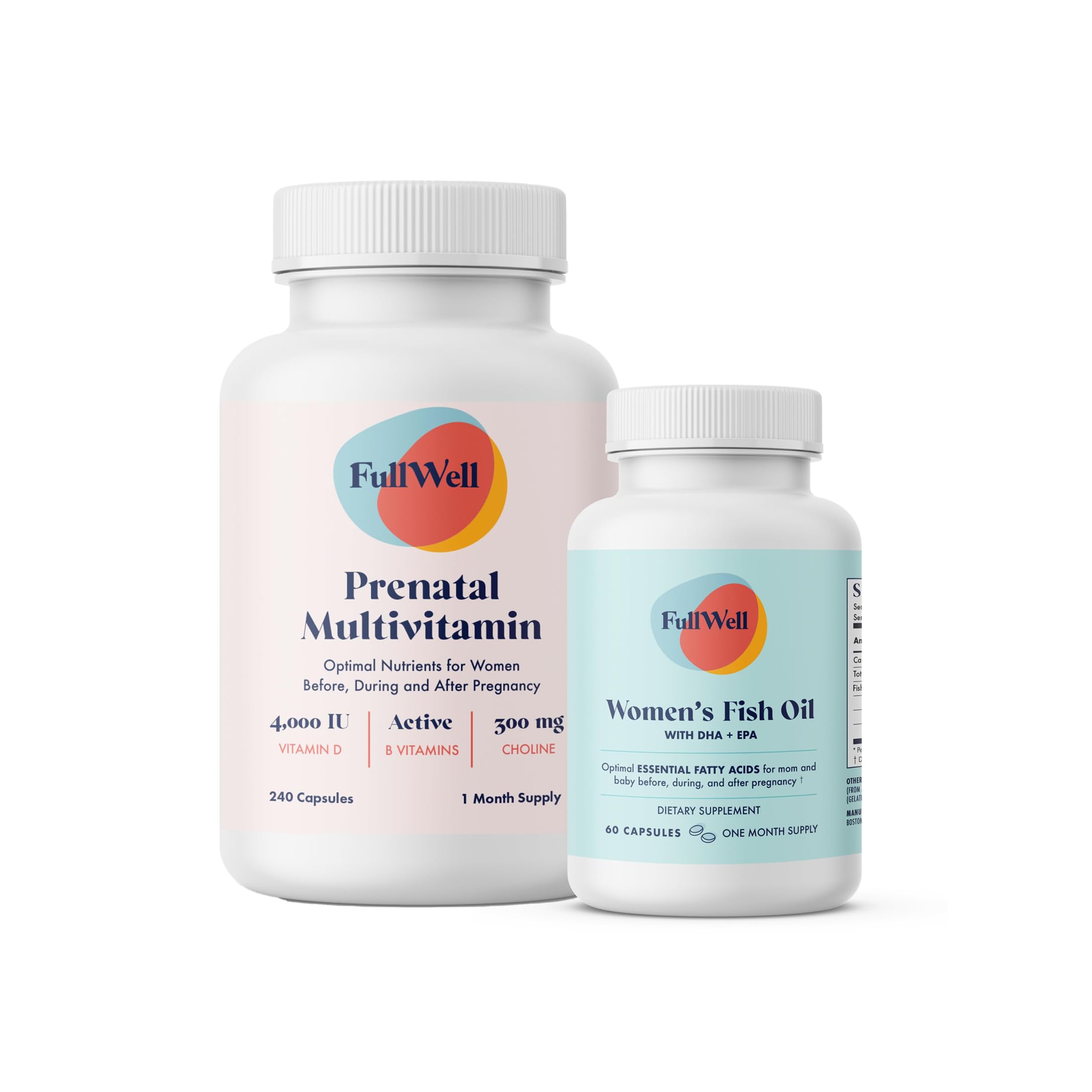 FullWell frente del empaque prenatal mostrando ingredientes clave y beneficios