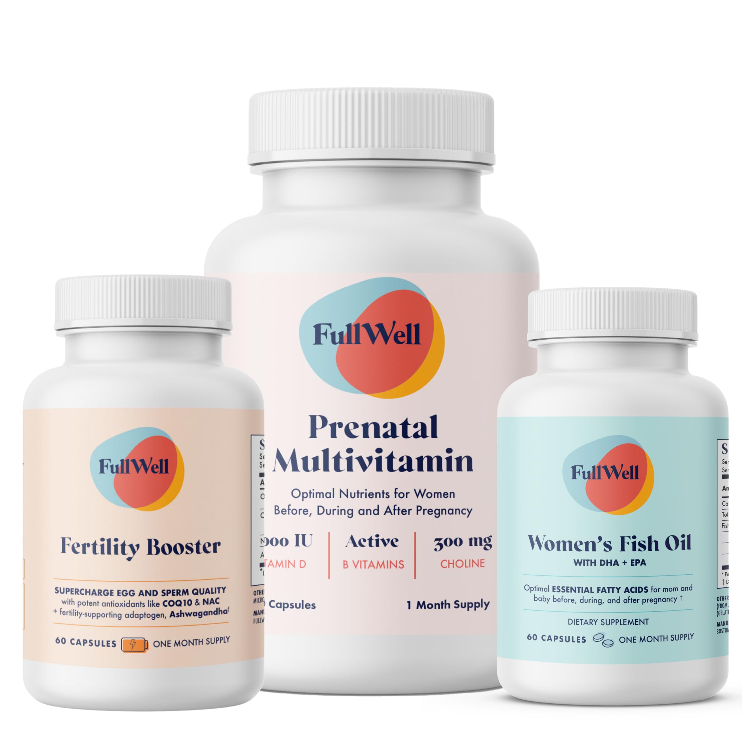 FullWell pack frontal mostrando los tres productos, apoyo preconcepcional claro
