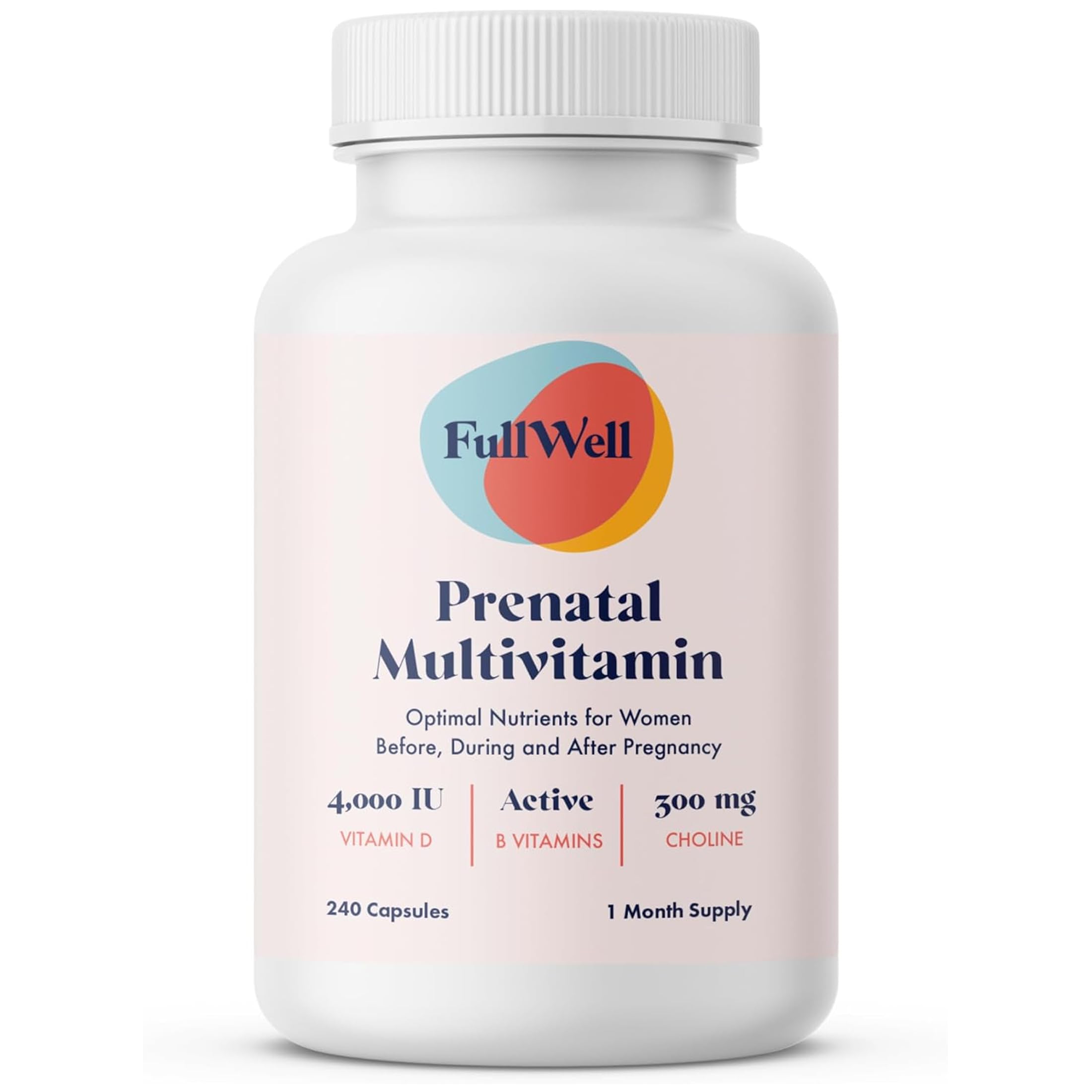 FullWell frasco frontal mostrando 240 cápsulas y ventaja de suministro mensual