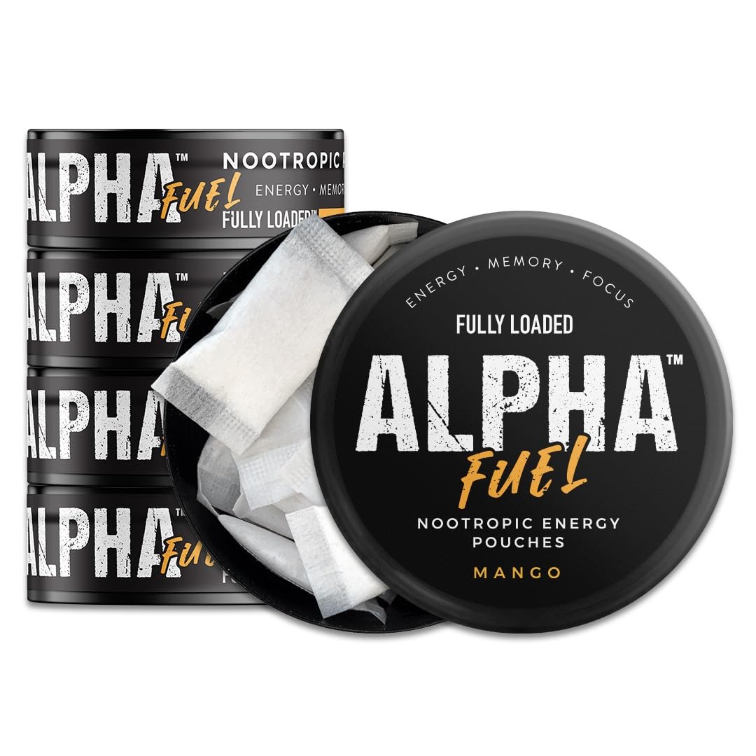 Fully Loaded Alpha Fuel frente de la lata mostrando marca y sabor mango, conveniencia portátil