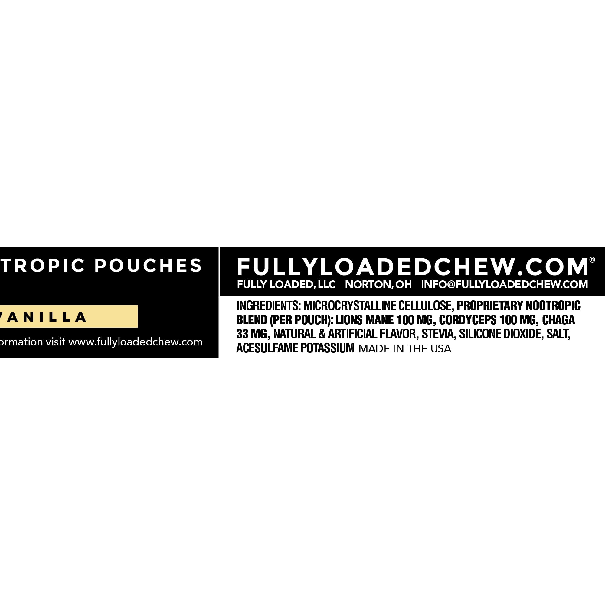Fully Loaded Bullseye ilustración de ingredientes Lion's Mane, Cordyceps y Chaga