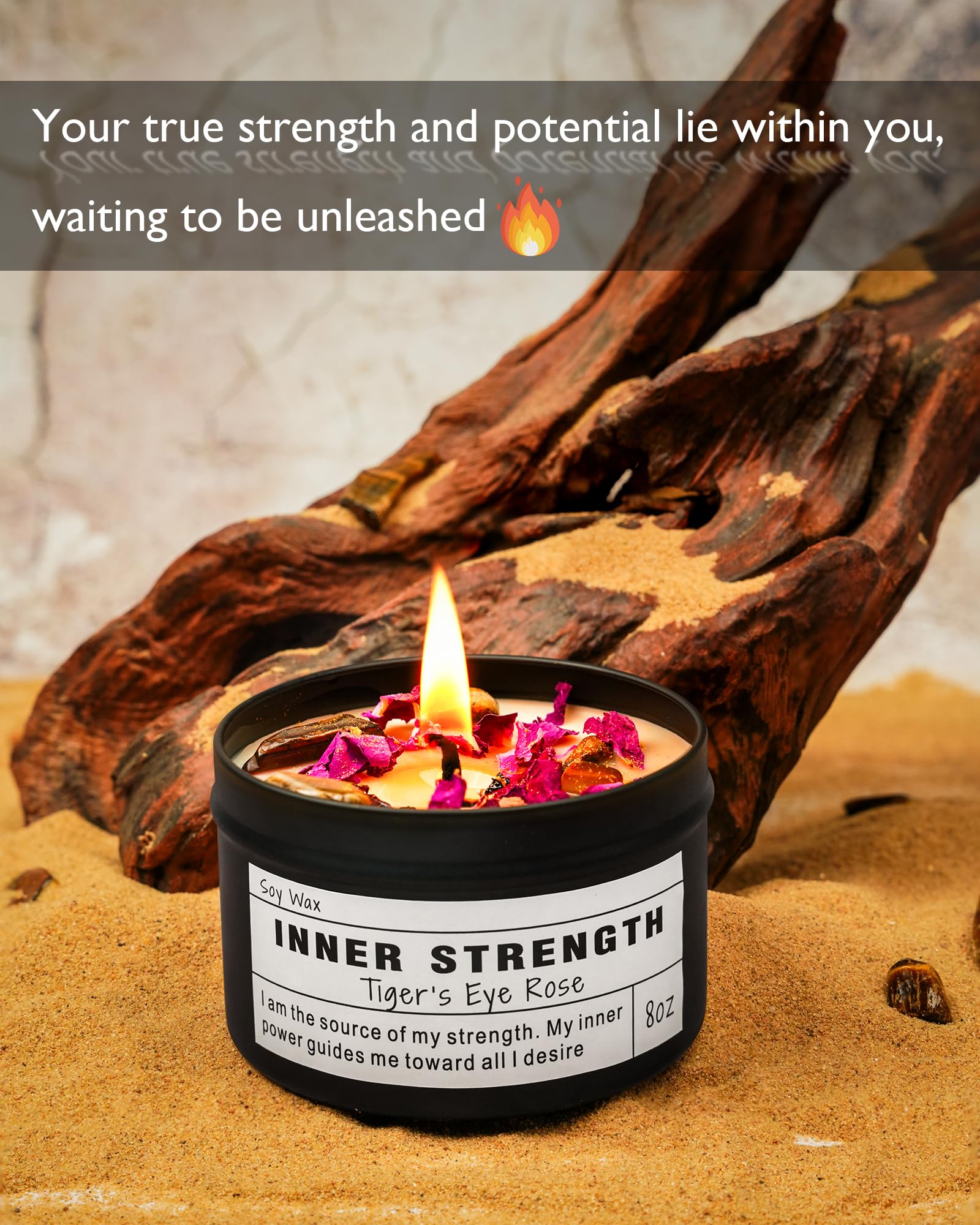 funfeel vela Inner Strength primer plano de cera y mecha, quema limpia
