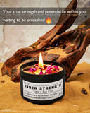 funfeel vela Inner Strength primer plano de cera y mecha, quema limpia