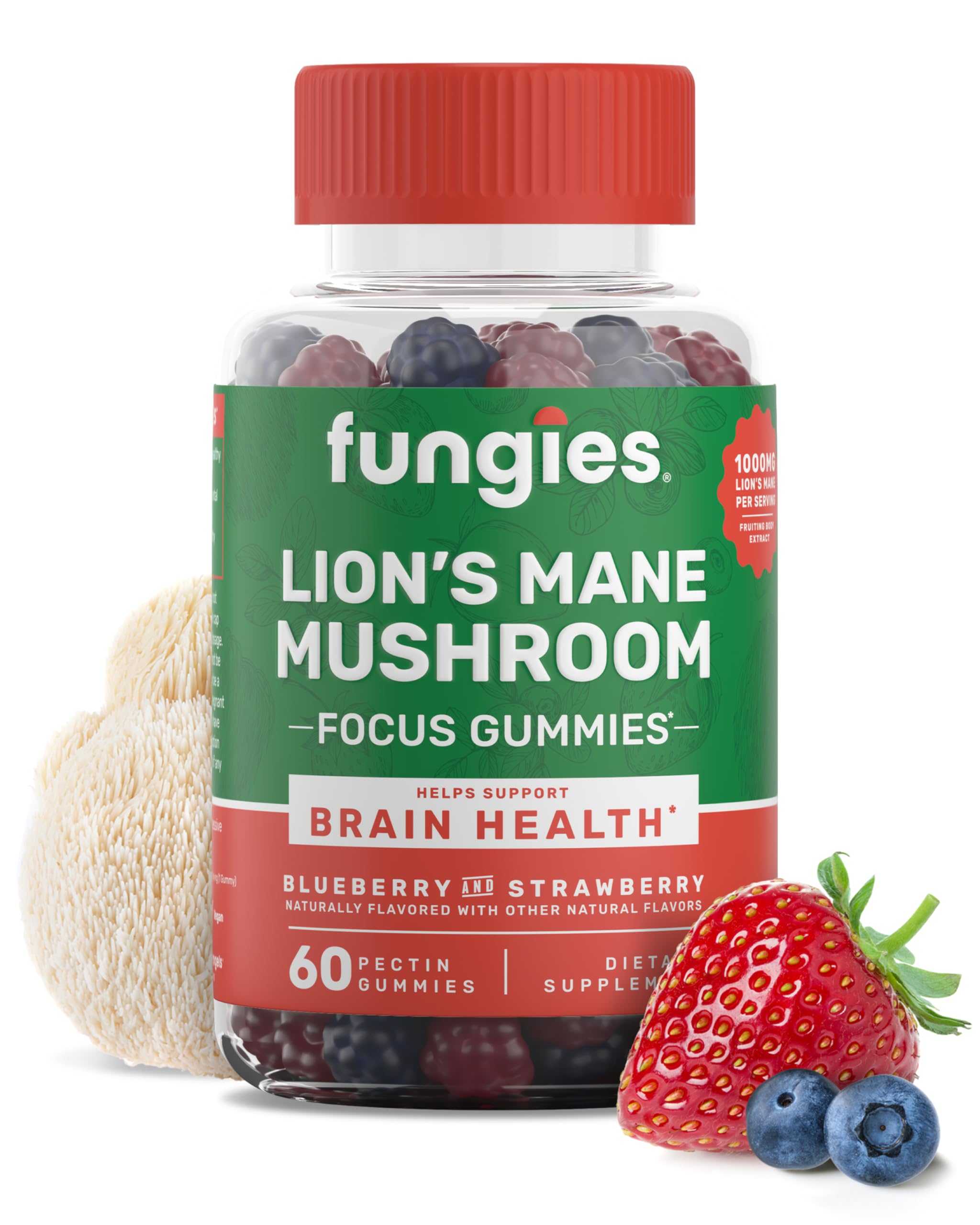 Fungies frente del frasco mostrando 60 gomitas y beneficios de conveniencia