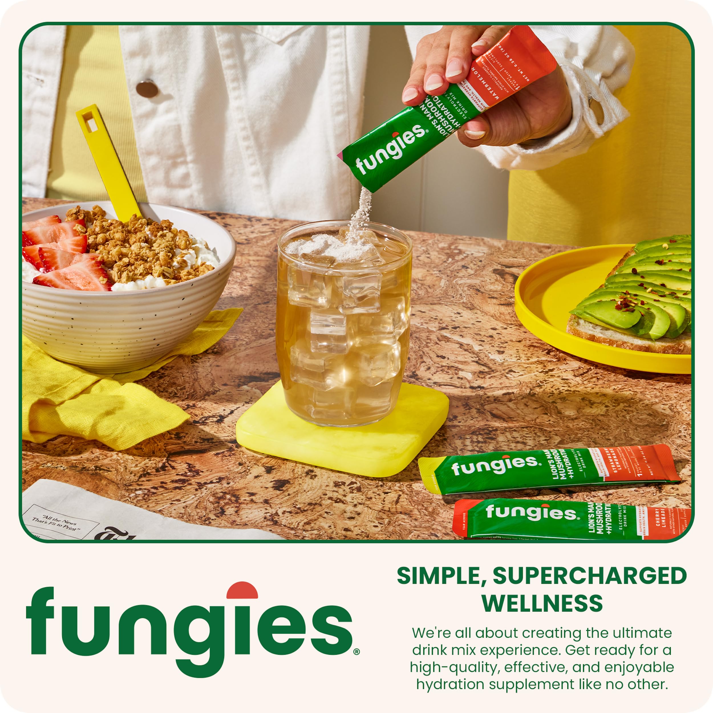 Fungies label ingredient list enfocada en Lion's Mane y electrolitos, transparencia de ingredientes