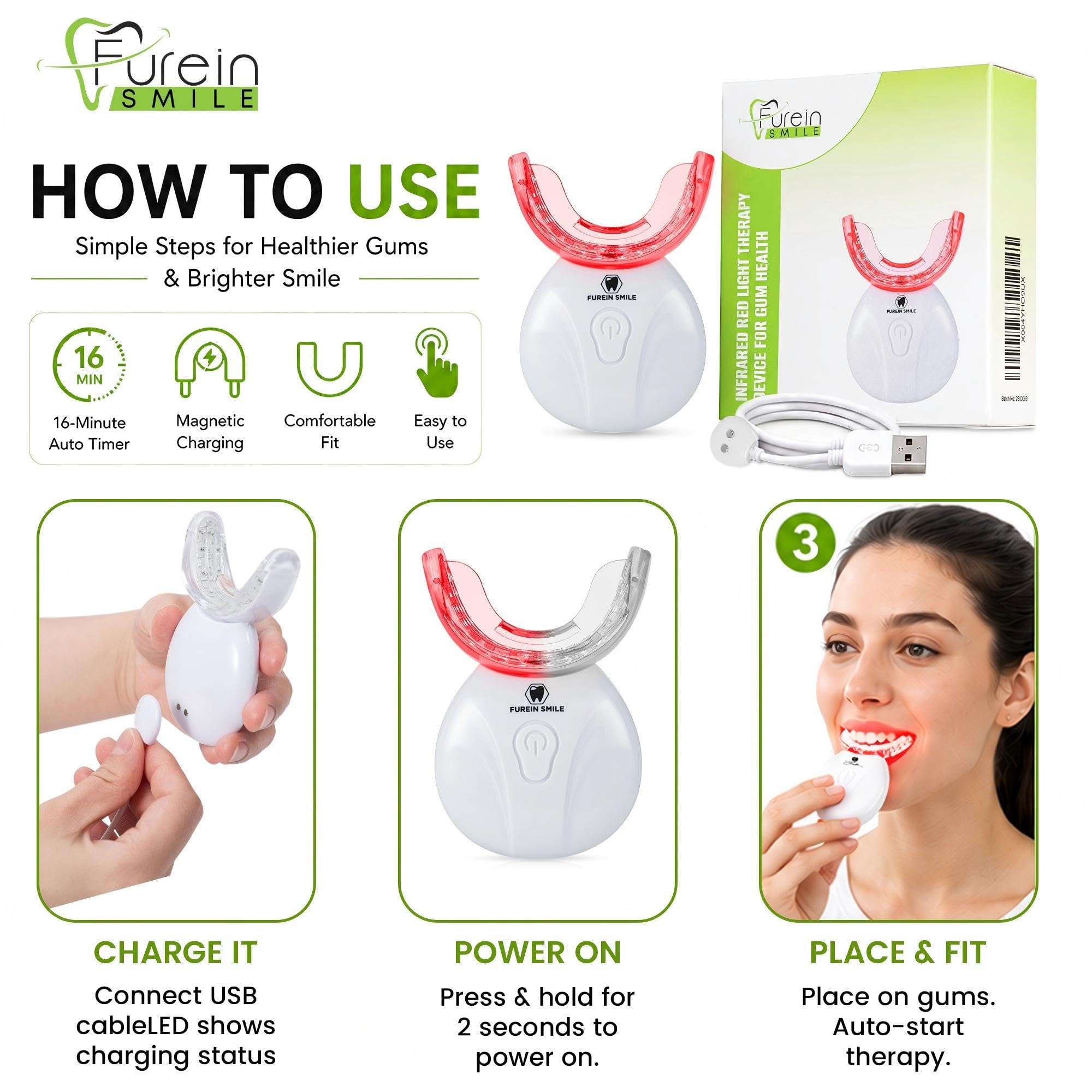 FUREIN SMILE cable USB incluido enfatiza carga práctica y movilidad