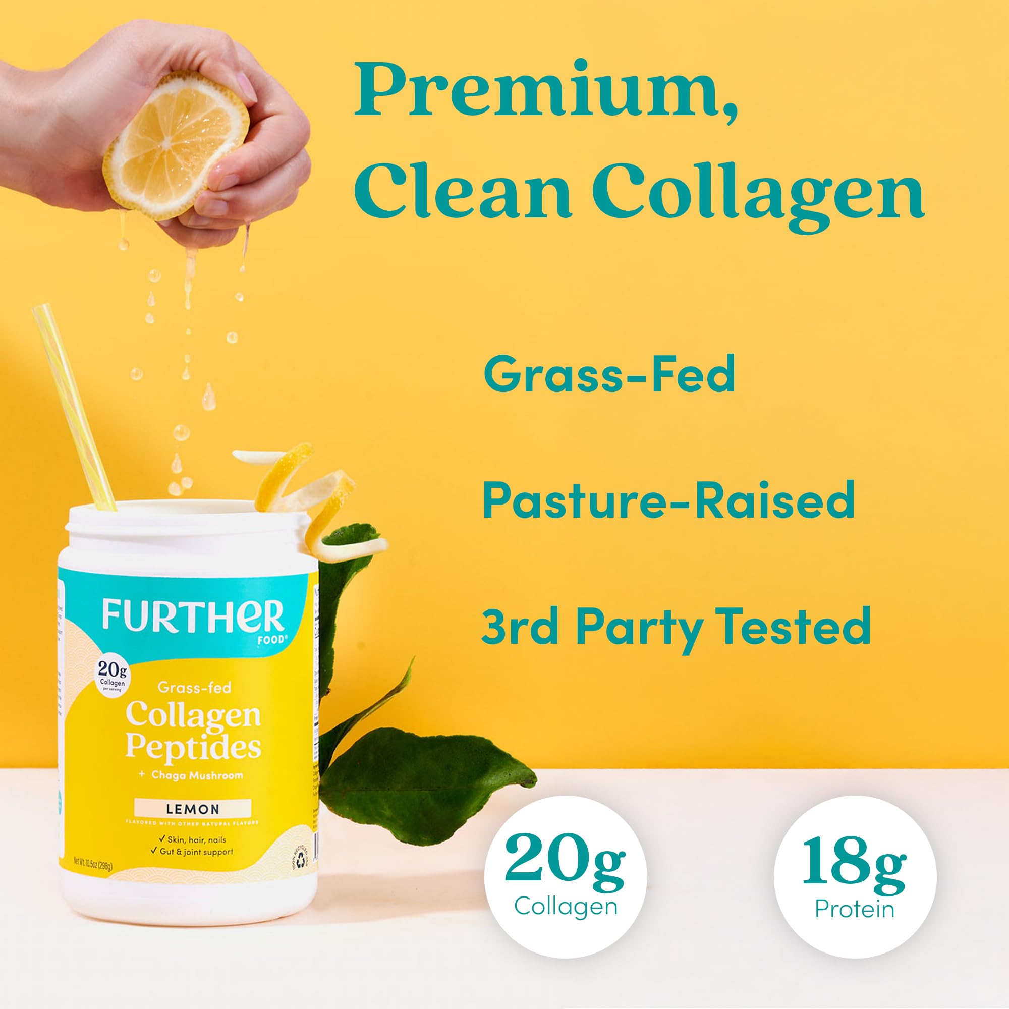 Further Food vaso con bebida de colágeno con limón listo para consumo matutino