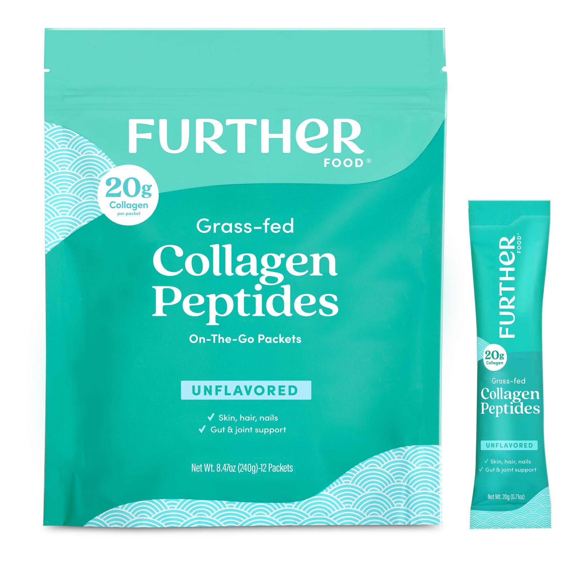 Further Food paquete frontal mostrando sobres individuales y beneficio de conveniencia