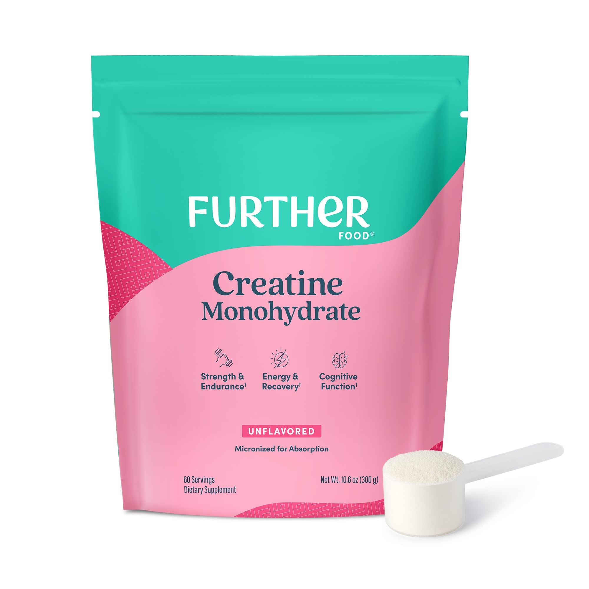 Further Food envase frontal mostrando creatina pura y beneficios