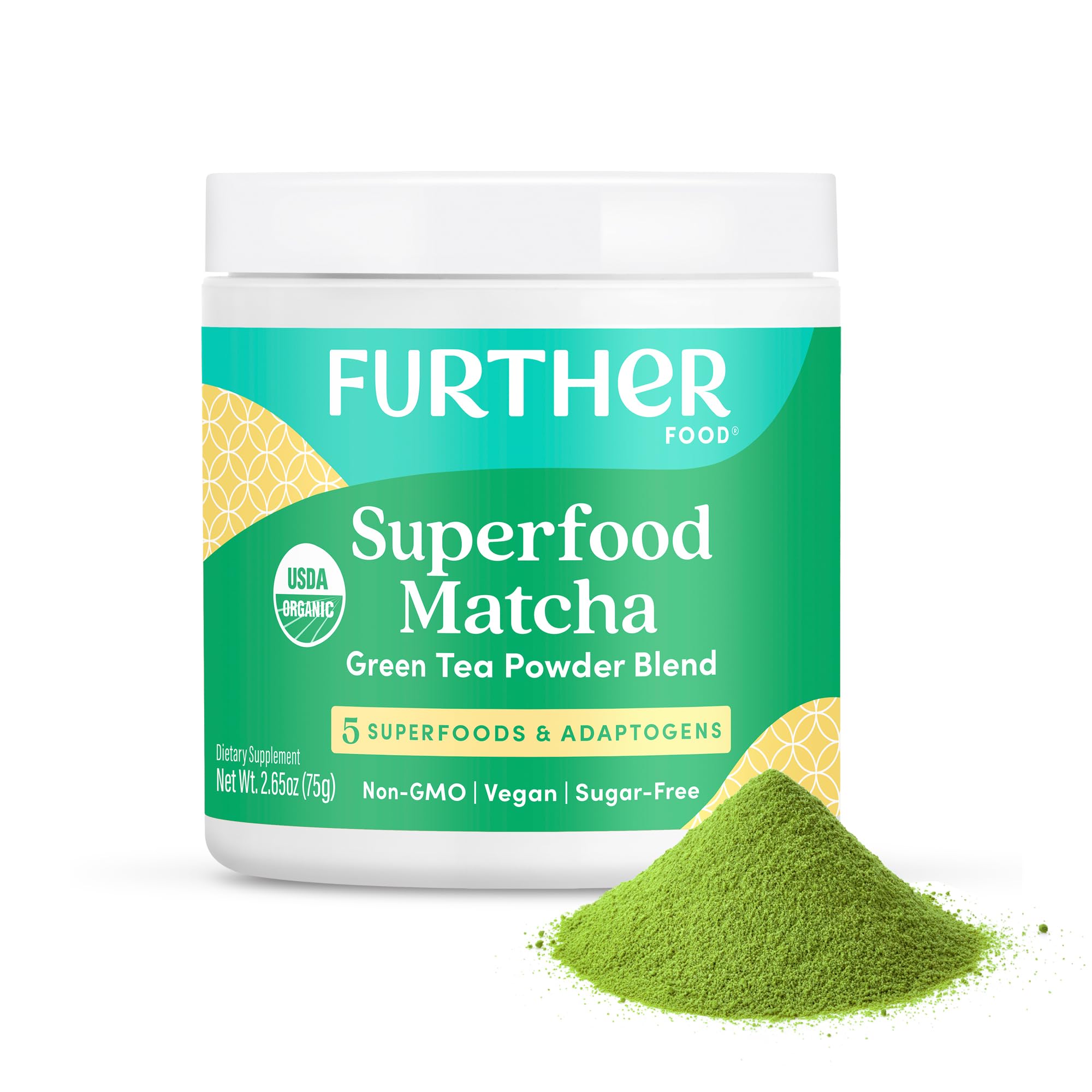 Further Food envase frontal mostrando matcha orgánico y beneficios