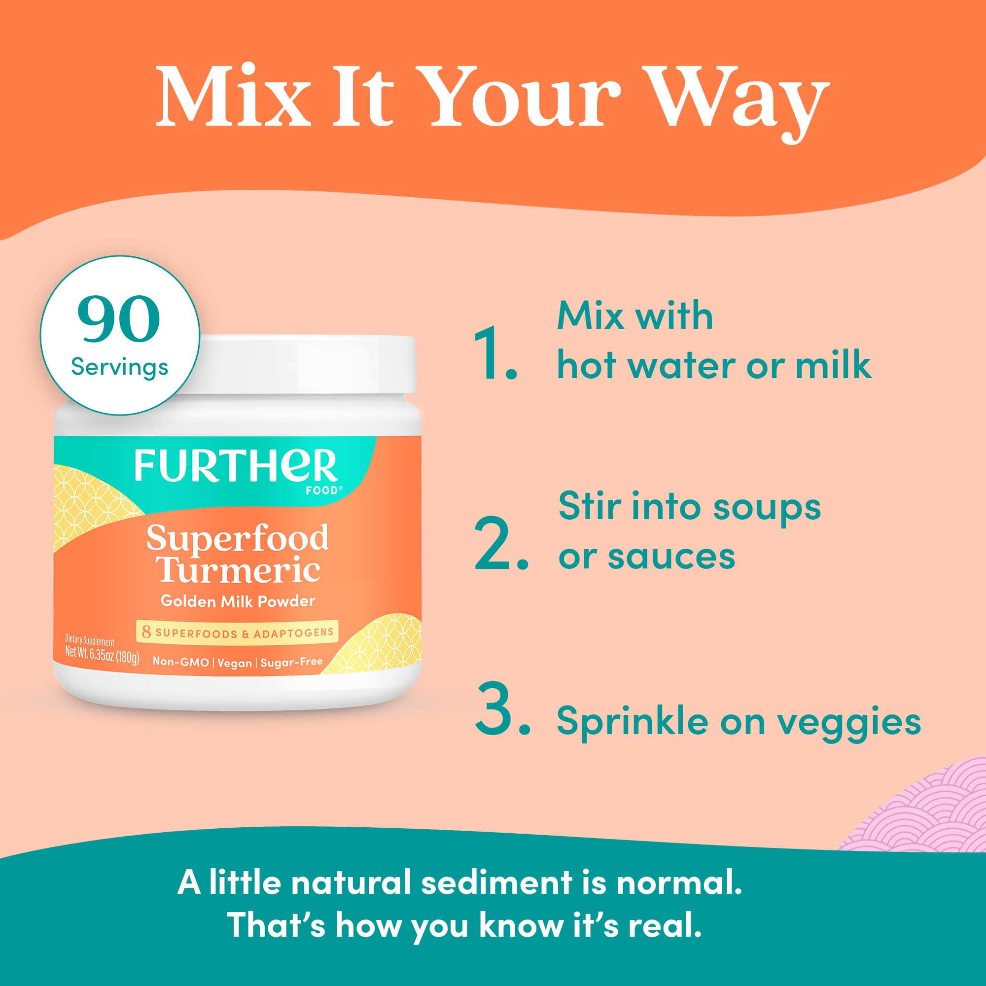 Further Food frasco junto a mano para comparar tamaño real del producto