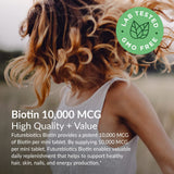 Etiqueta nutricional de Futurebiotics Biotin resaltando pureza y controles de calidad