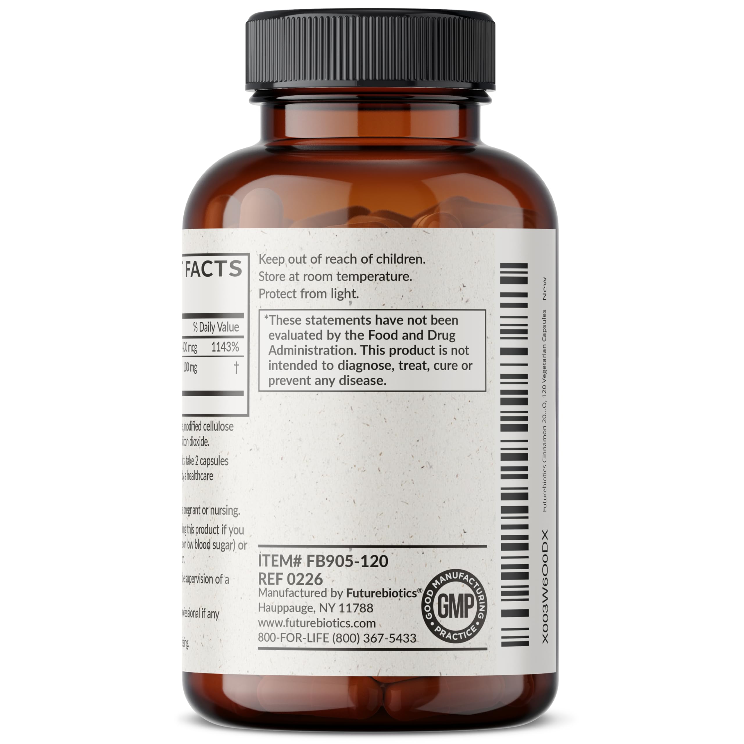 Futurebiotics cápsulas junto a una regla para escala, beneficio de tamaño práctico