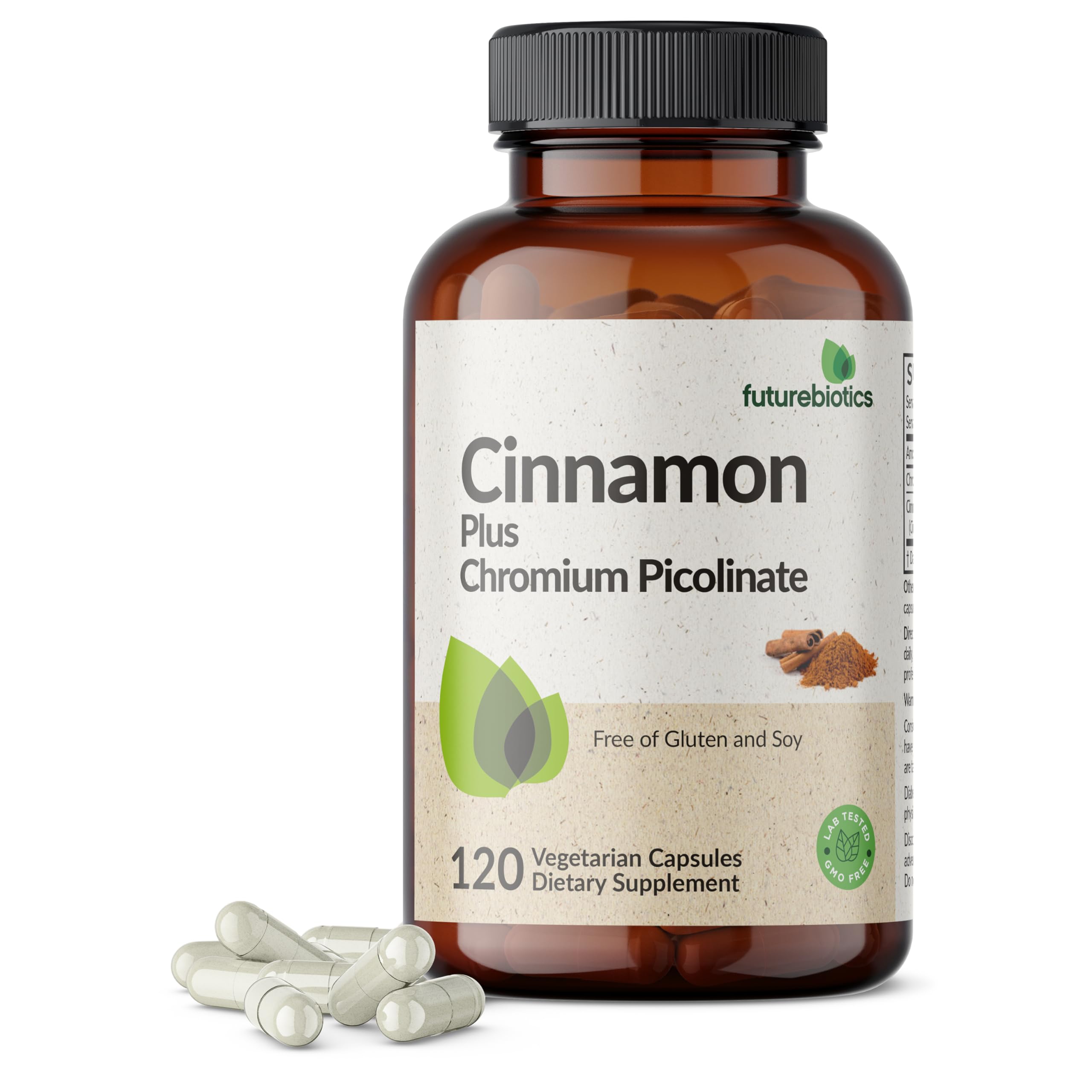Futurebiotics envase frontal mostrando canela y cromo, beneficio de confianza