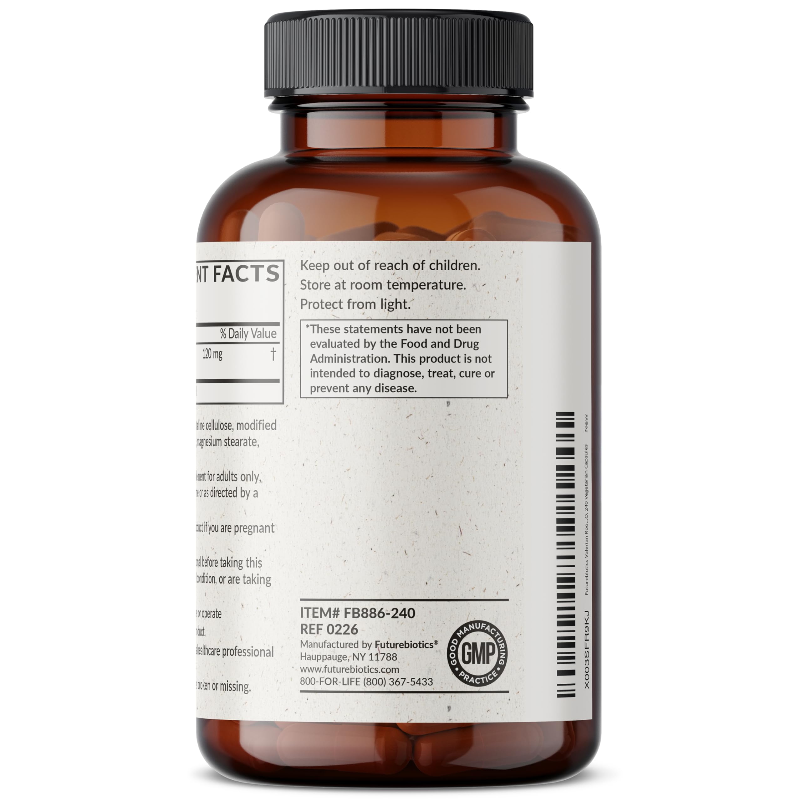 Futurebiotics cápsulas en mano para comparar tamaño y cantidad del frasco