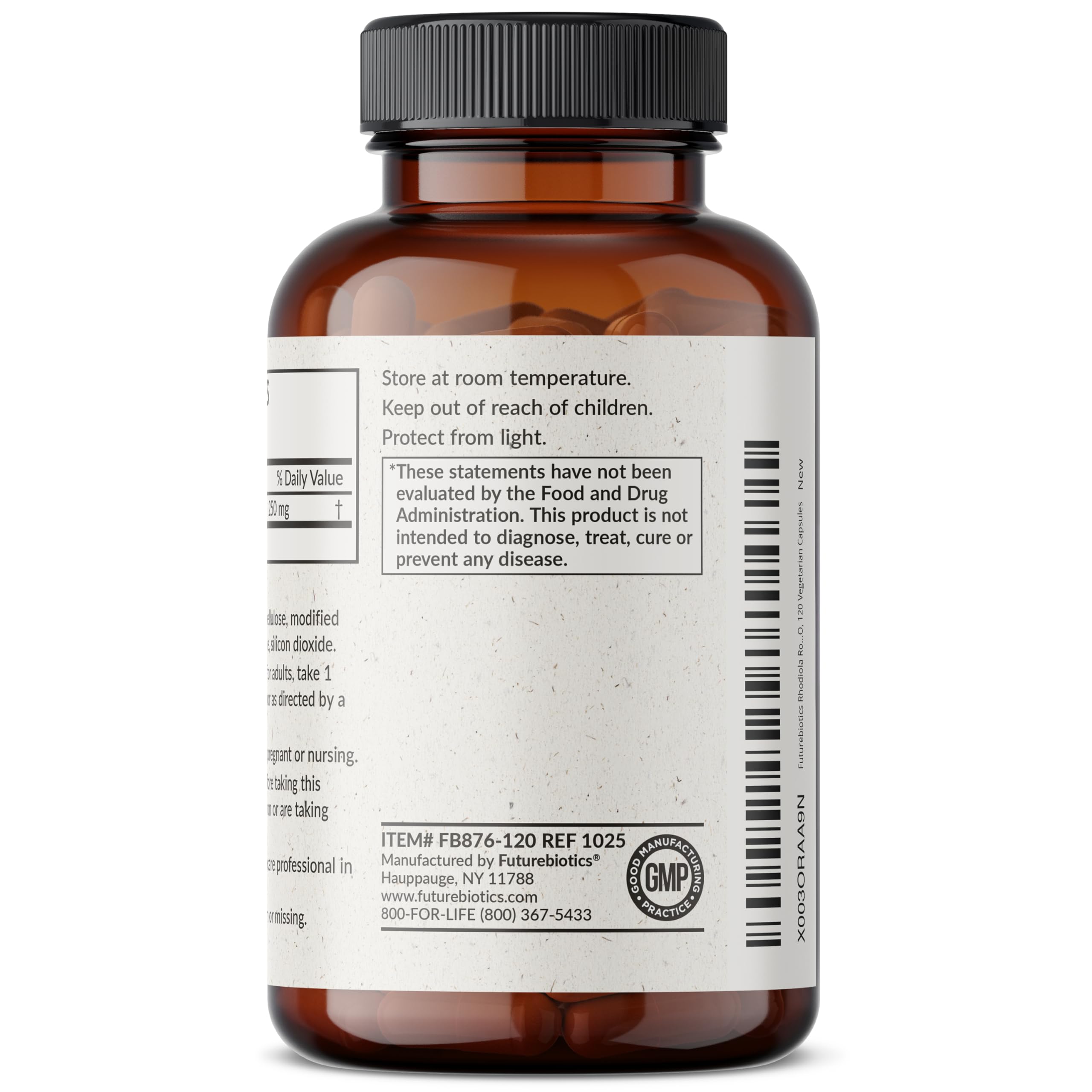 Persona tomando cápsula Futurebiotics Rhodiola para energía y concentración