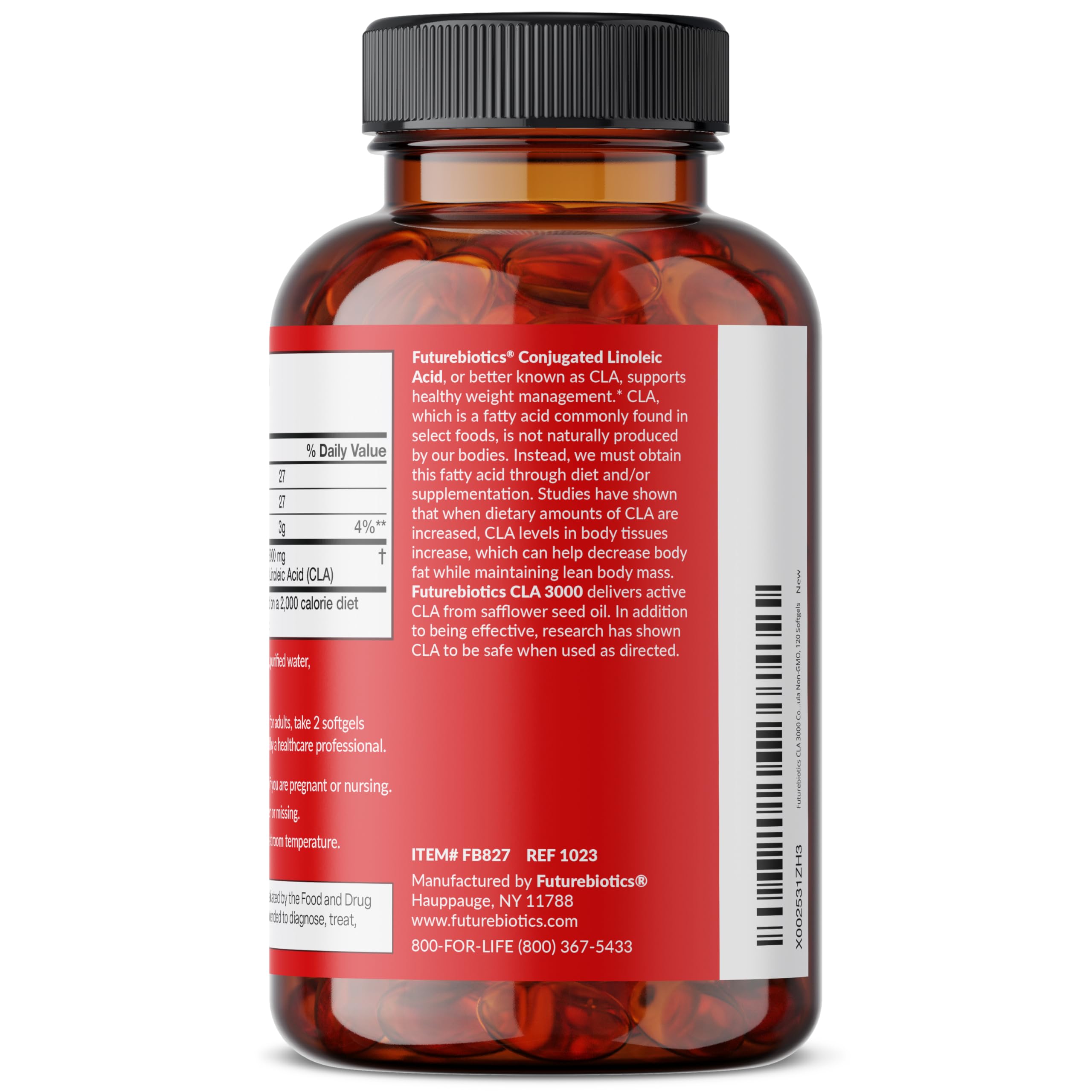 Futurebiotics CLA etiqueta nutricional mostrando dosis y potencia