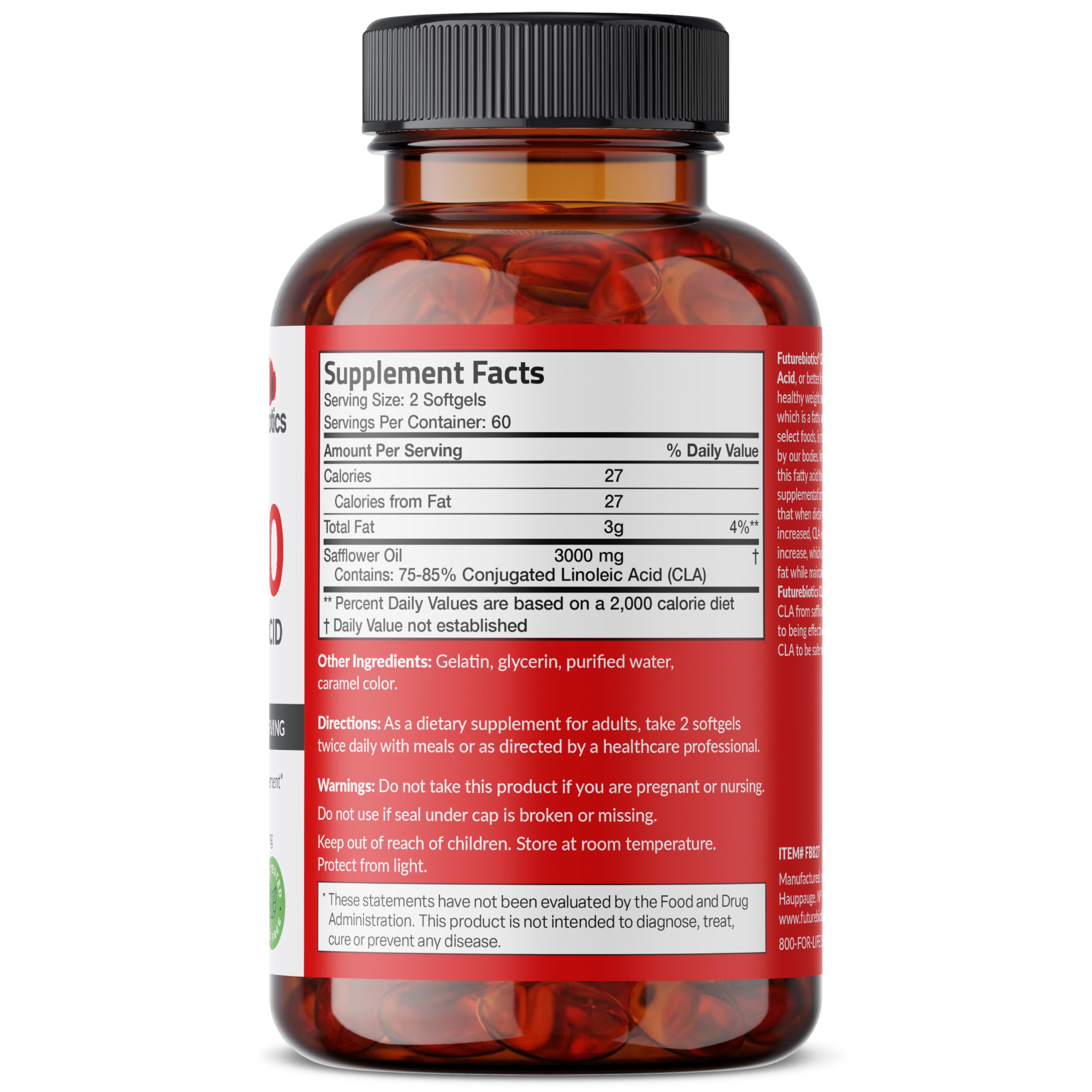 Futurebiotics CLA softgel en primer plano, textura y facilidad de ingestión