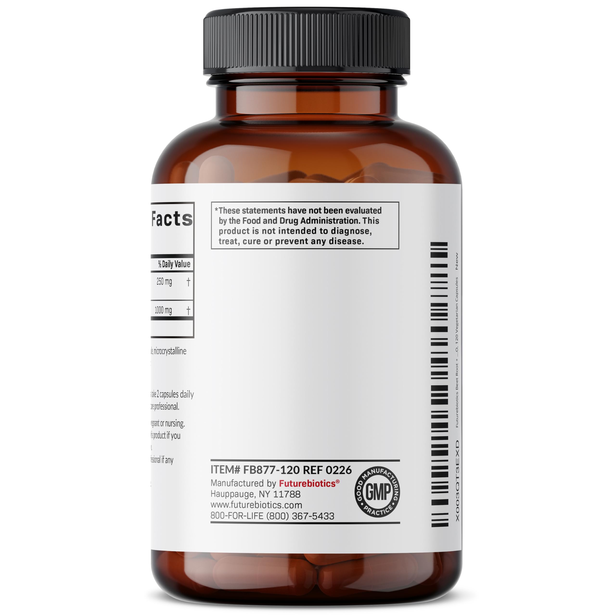 Futurebiotics frasco junto a moneda para comparar tamaño y dosis práctica