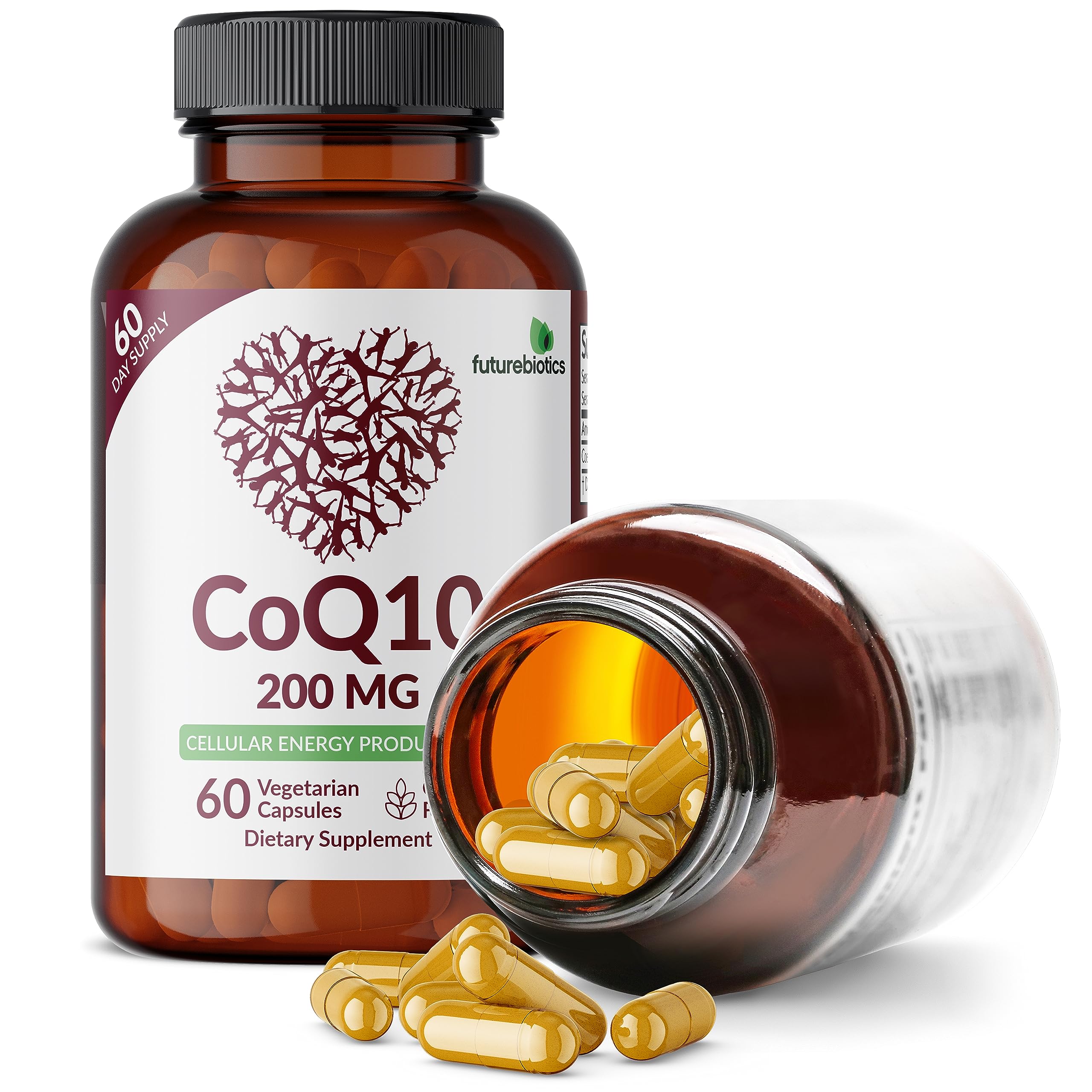 Futurebiotics etiqueta de CoQ10 con información de ingredientes y pruebas de calidad