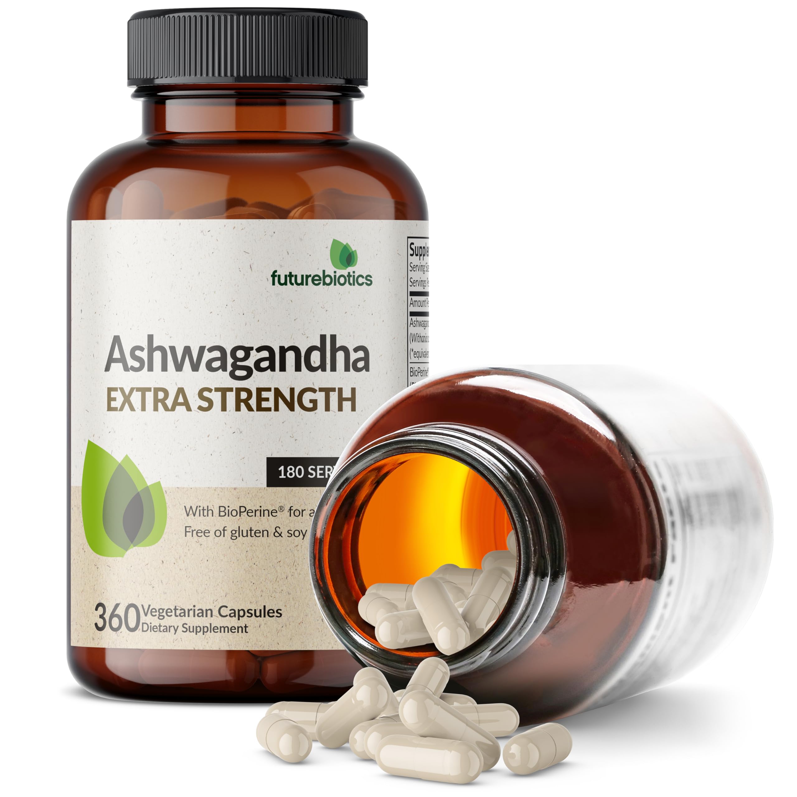 Futurebiotics envase abierto con cápsulas esparcidas para suministro prolongado