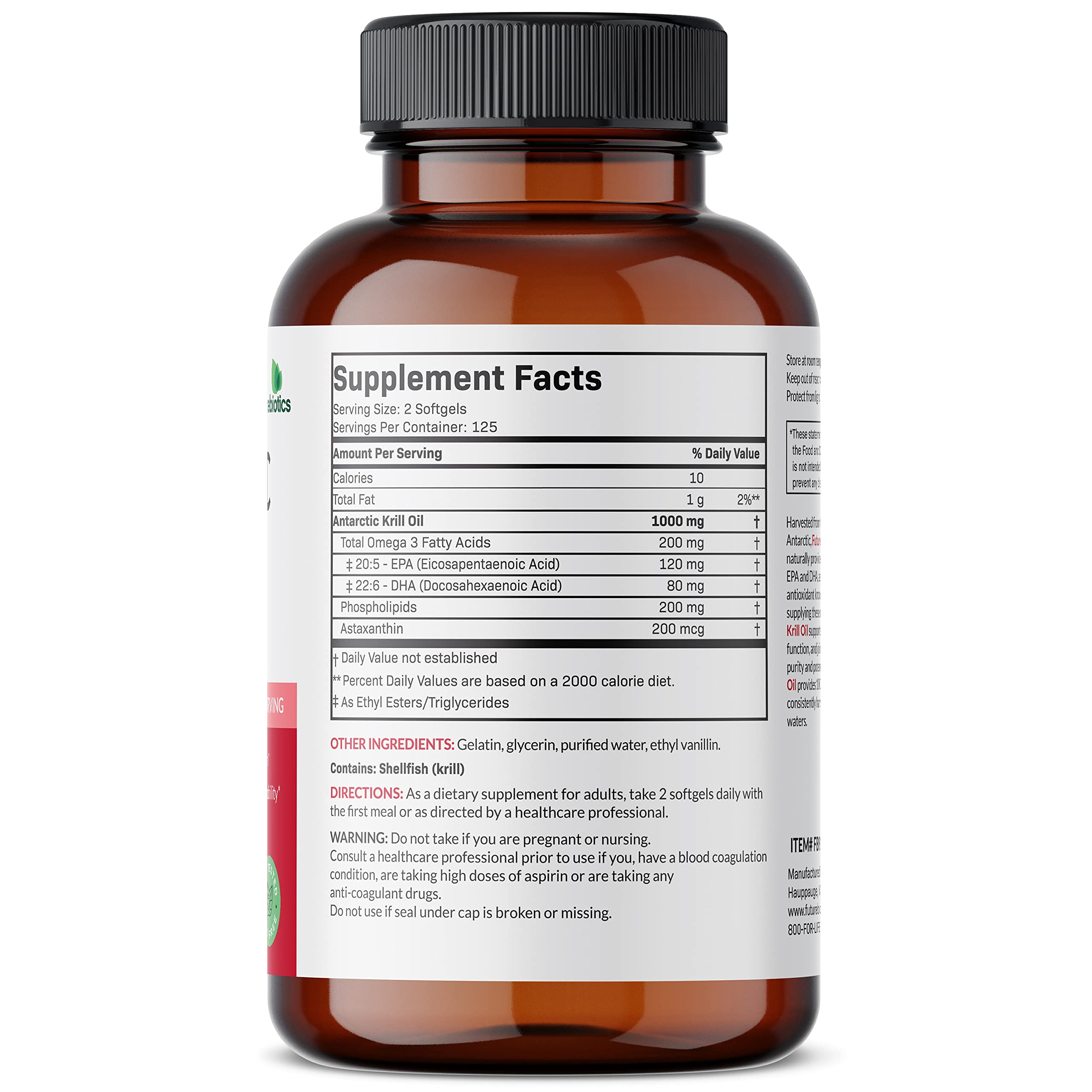 Futurebiotics etiqueta trasera con información nutricional y pureza