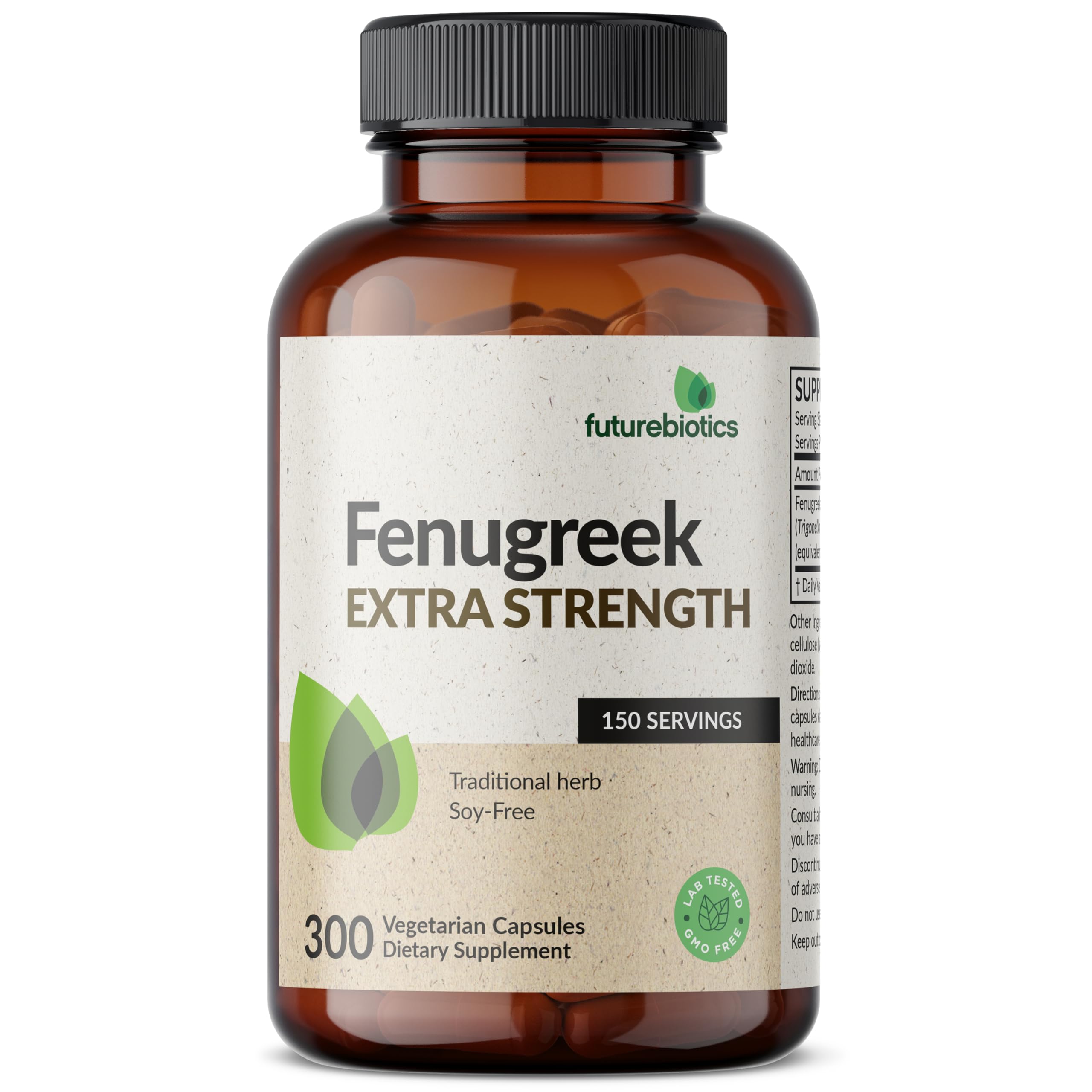Futurebiotics fenugreek cápsulas en primer plano, textura suave y fácil de tragar