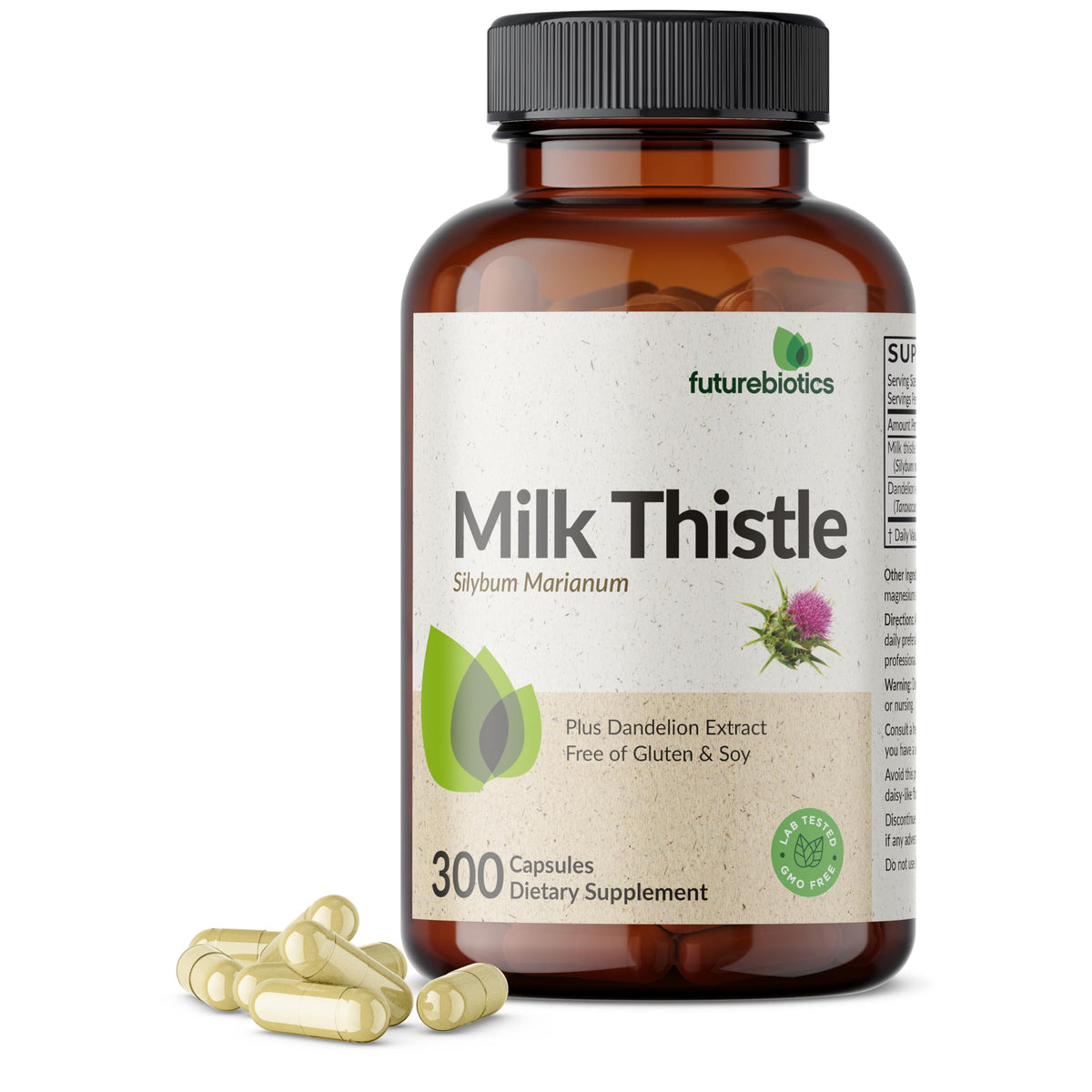 Futurebiotics frasco frontal mostrando 300 cápsulas y ventaja de suministro prolongado