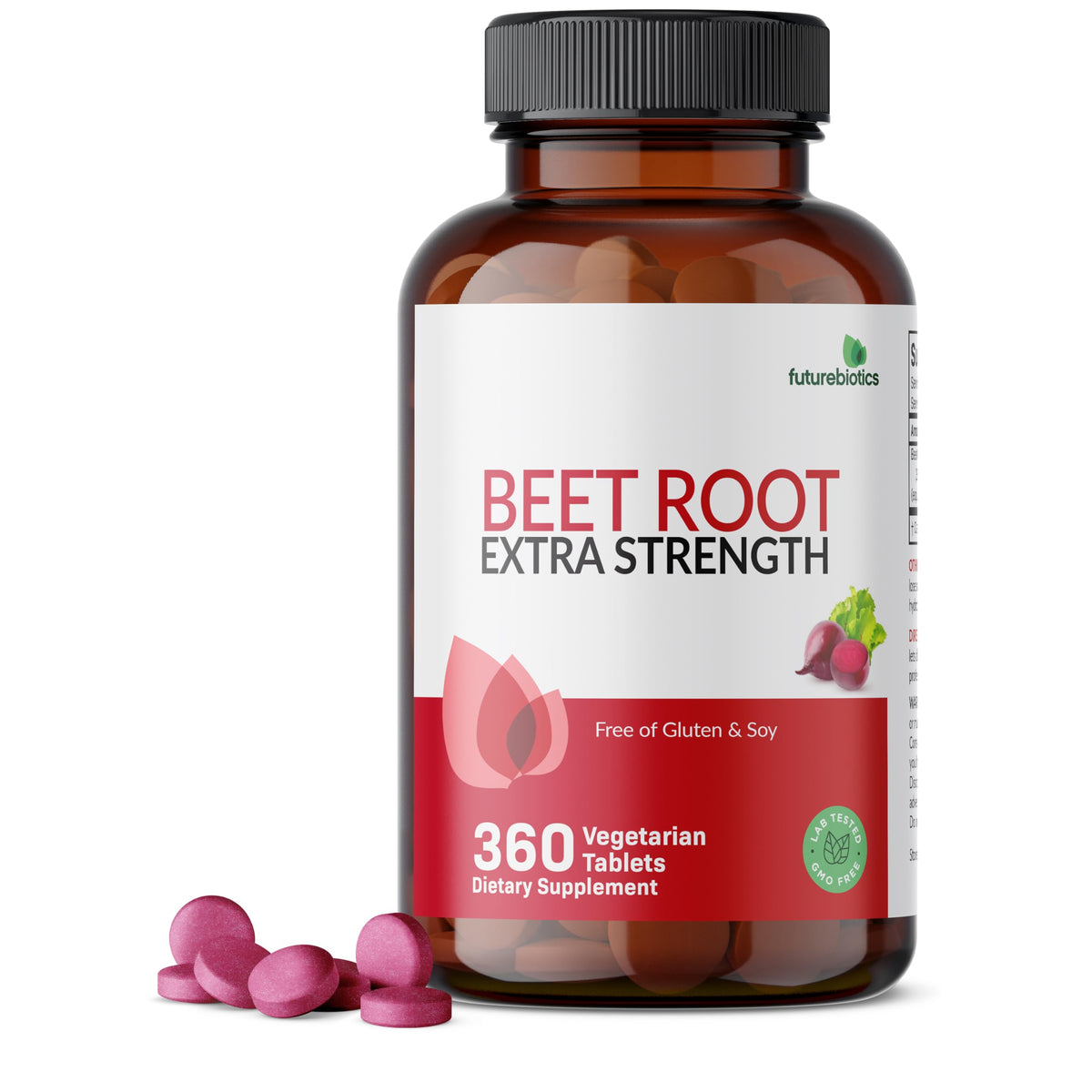 Futurebiotics frasco frontal mostrando 360 tabletas y beneficios del producto