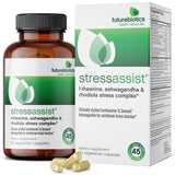 Futurebiotics StressAssist frasco frontal mostrando cápsulas y marca para confianza