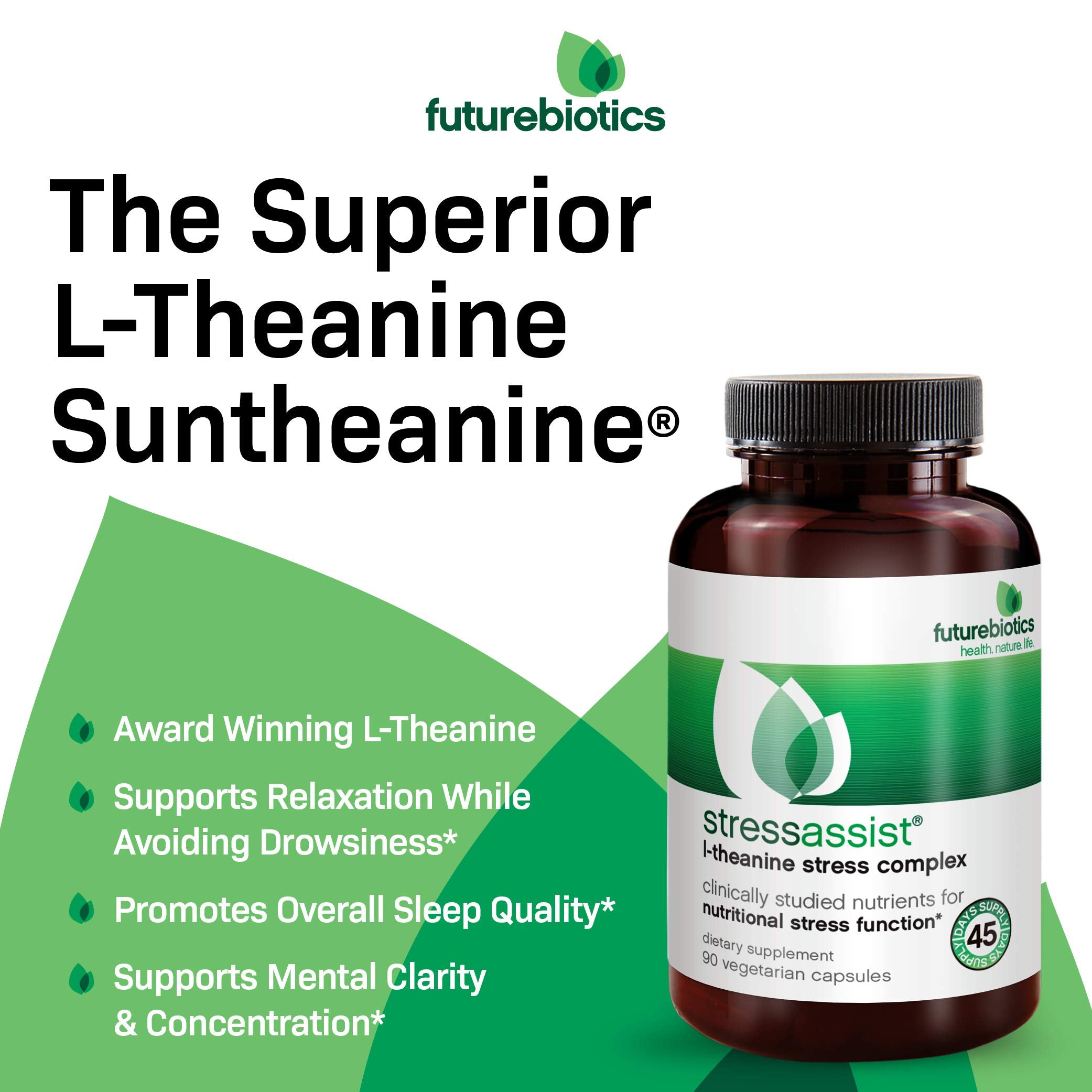 Futurebiotics StressAssist ingredientes del complejo mostrando plantas clave y claridad
