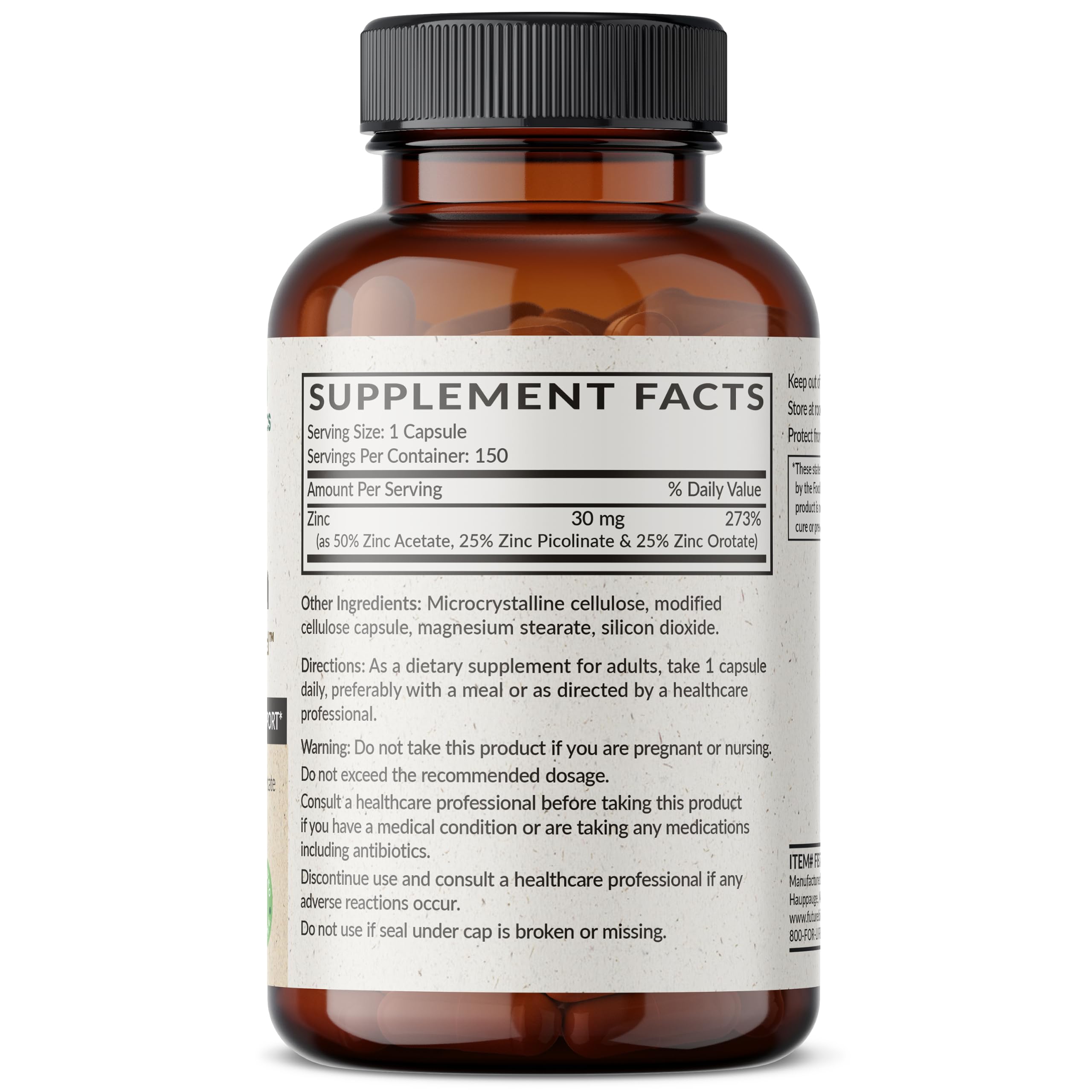 Futurebiotics etiqueta con lista de ingredientes y pureza certificada