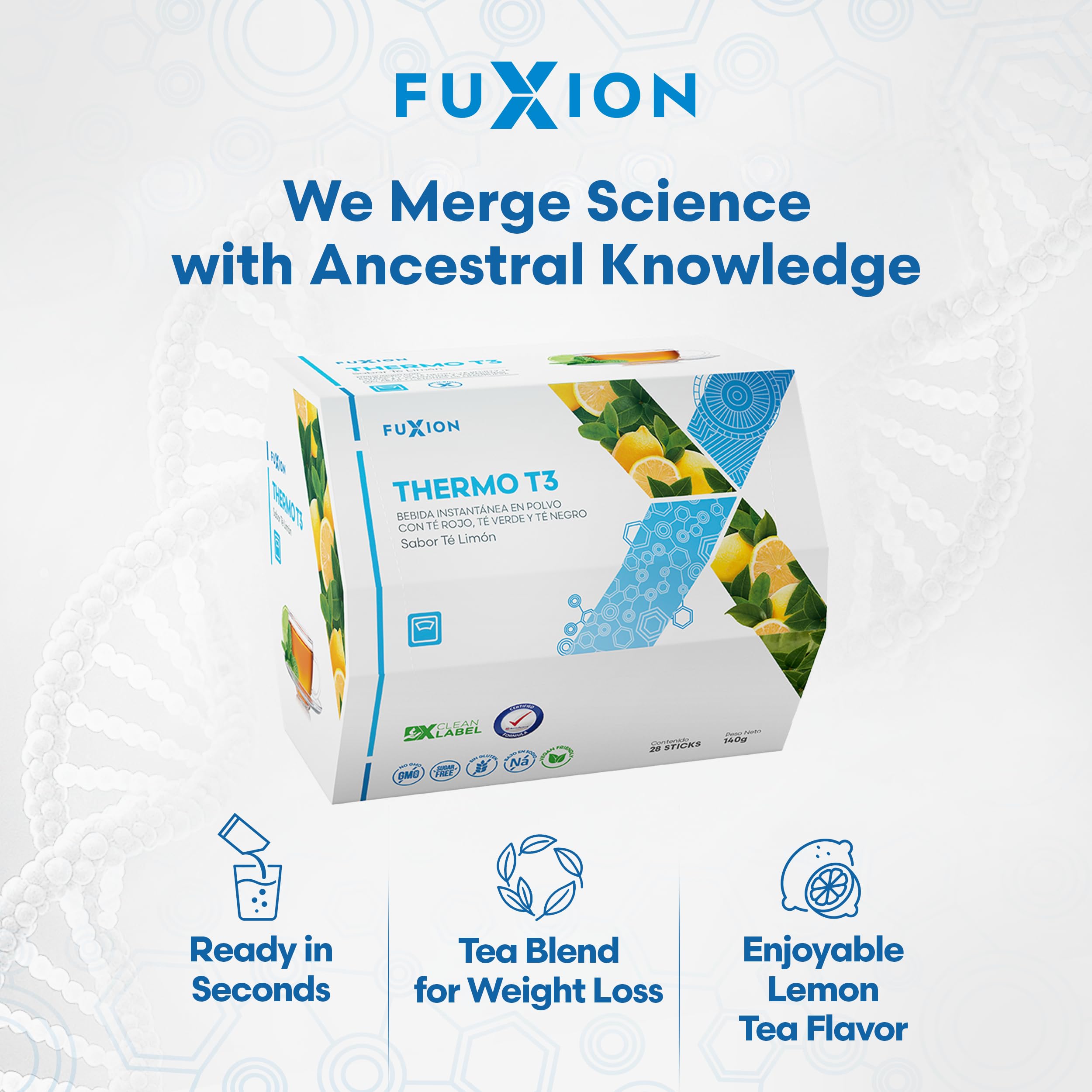 FuXion Thermo T3 detalle del polvo mostrando mezcla fina y solubilidad