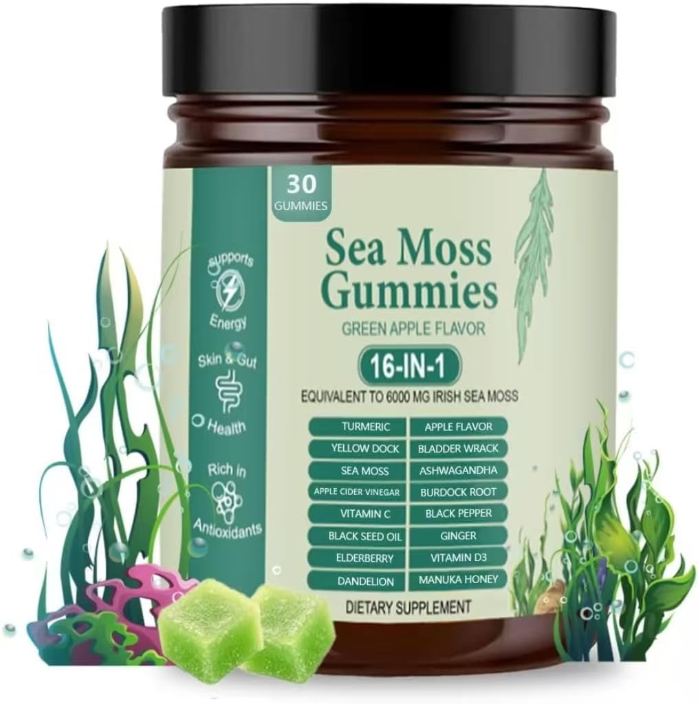 FW ZONE frasco frontal de Sea Moss Gummies mostrando diseño y cantidad
