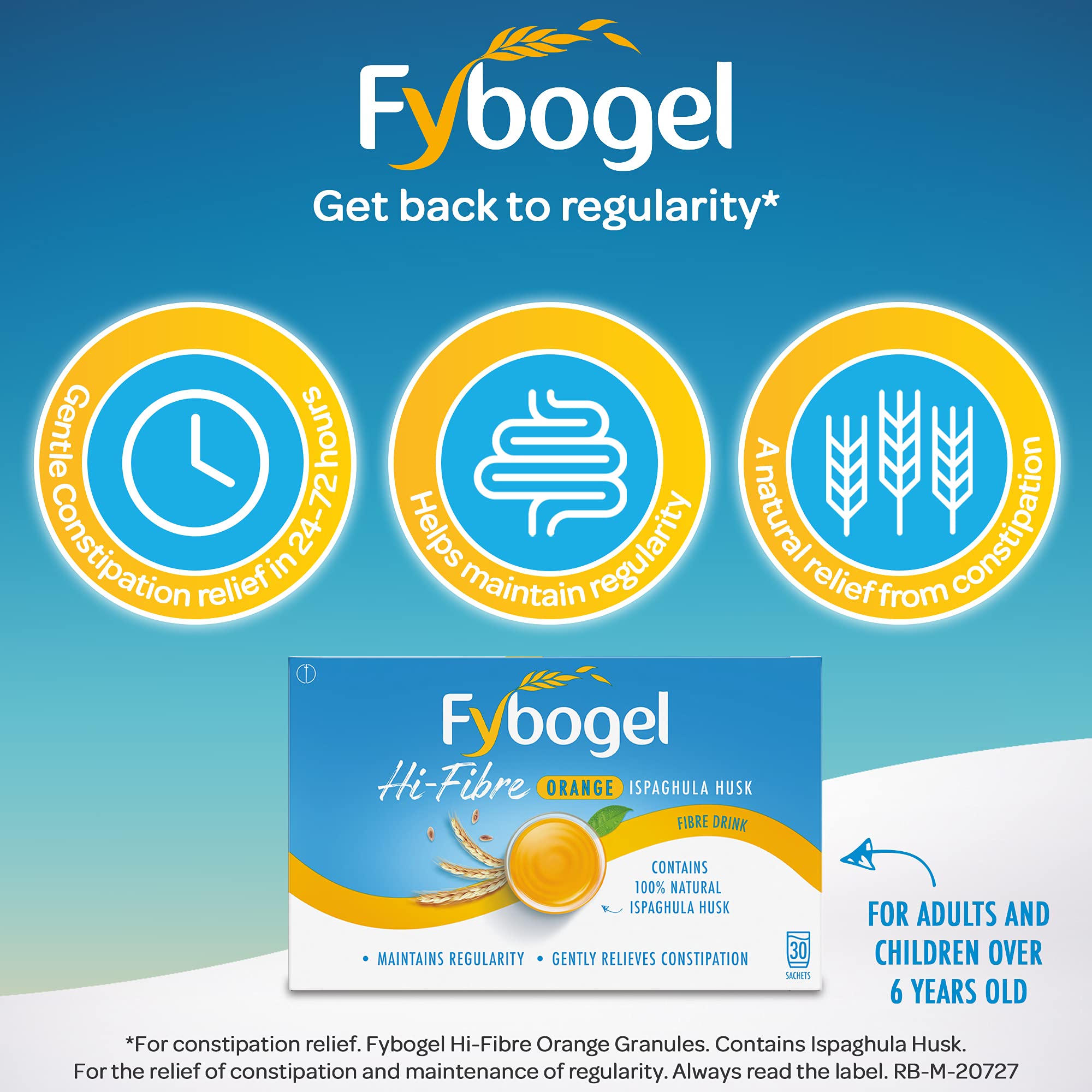Fybogel detalle polvo naranja textura visible para mezcla rápida