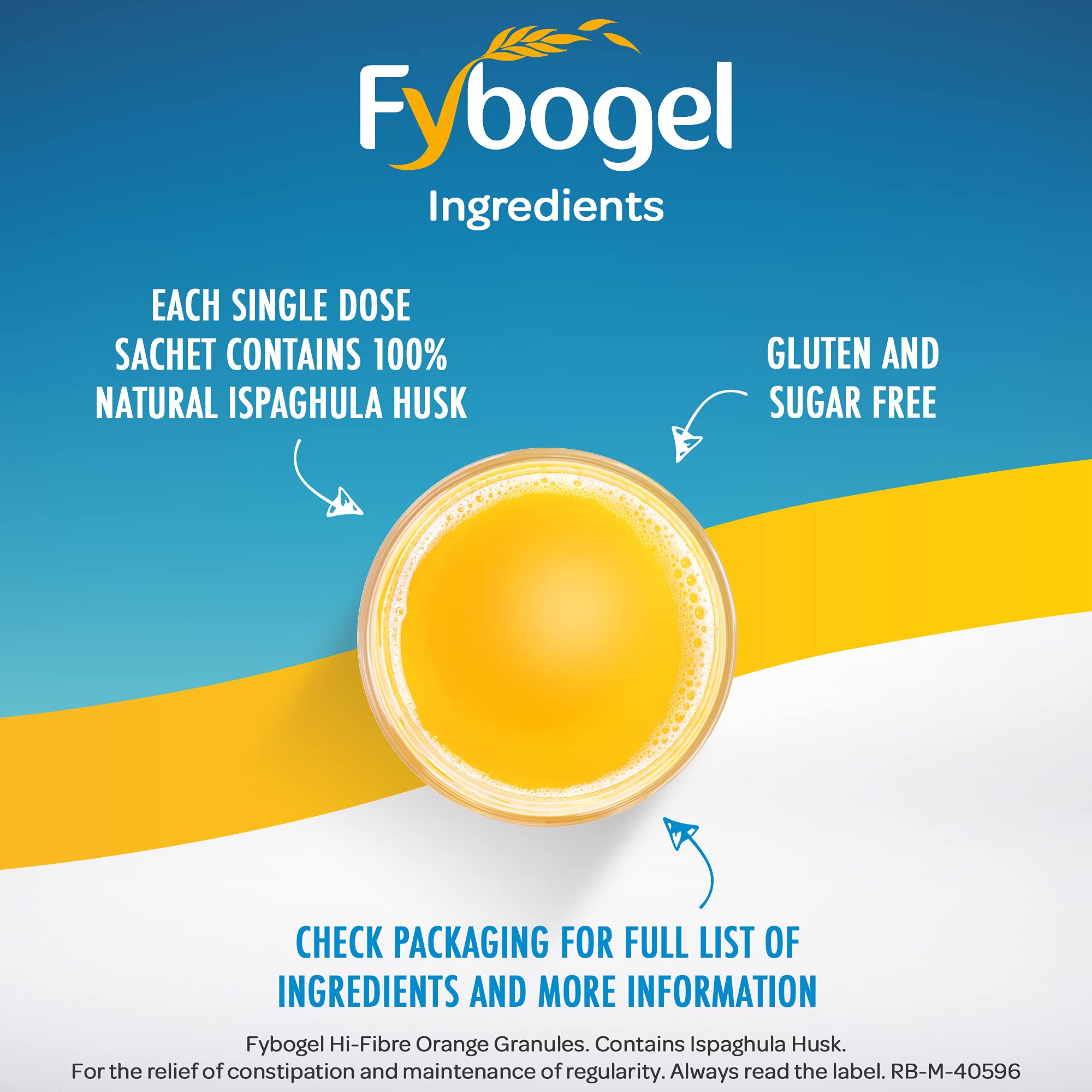 Fybogel preparado en vaso listo para beber con sabor naranja