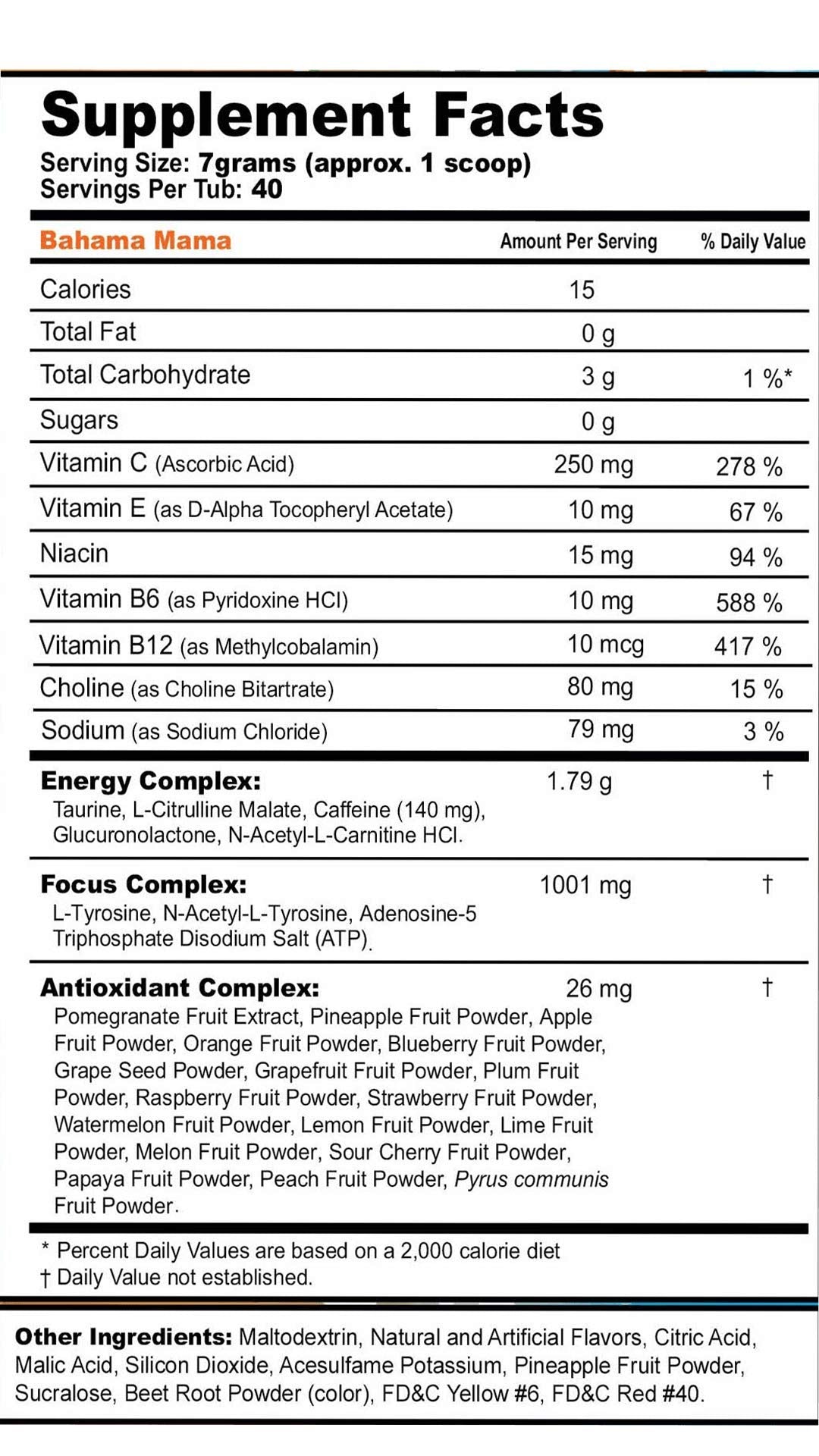 G Fuel comparación de tamaño del frasco Bahama Mama para referencia de porciones