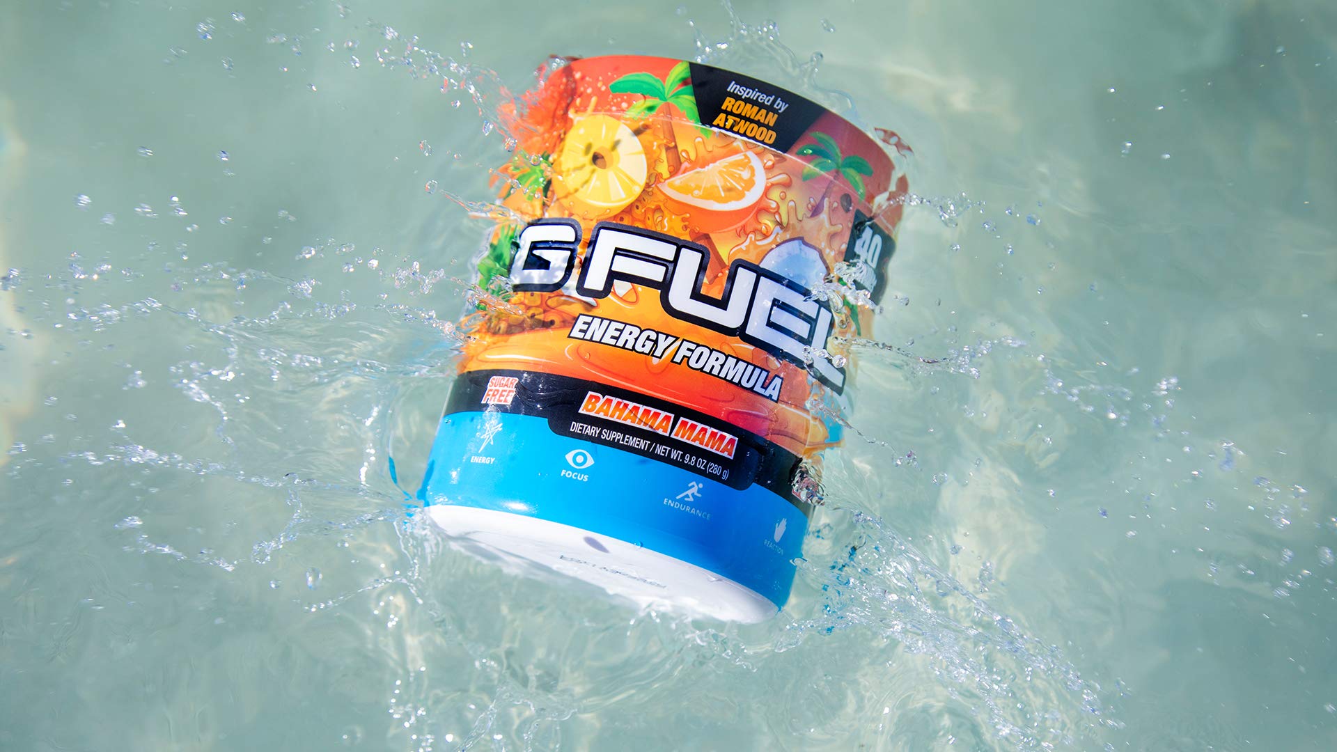 G Fuel polvillo Bahama Mama primer plano resaltando textura fina y mezcla