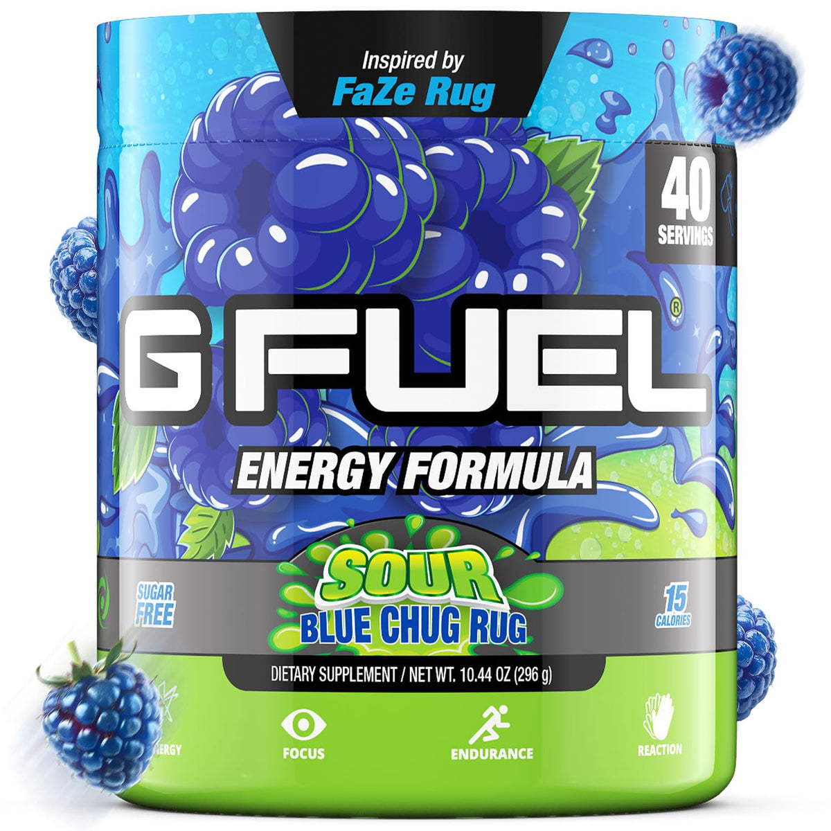 G Fuel Chug Rug frente del envase mostrando sabor y tamaño para identificación rápida