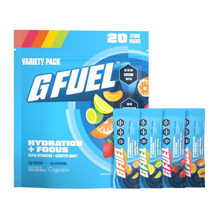 G Fuel frente del empaque mostrando sobres y beneficios de hidratación