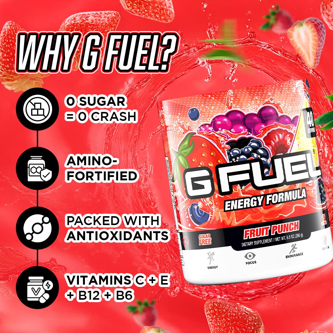 G Fuel etiqueta con ingredientes clave y beneficios visibles