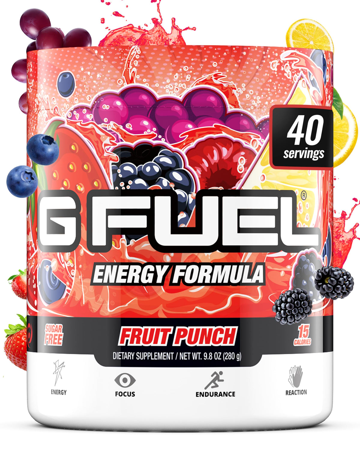 G Fuel vista frontal del envase mostrando el diseño y conveniencia